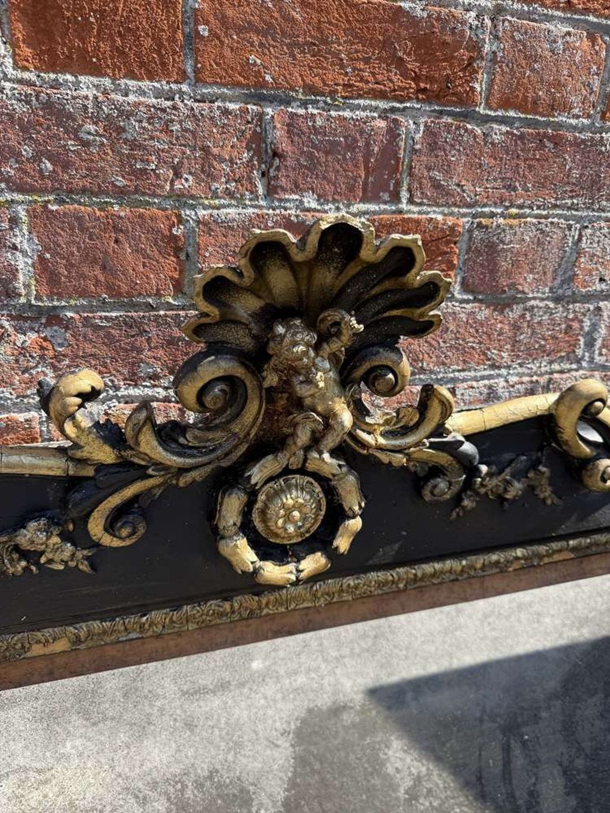 A Superb Large Highly Unusual Antique English Painted & Gilt Overmantle Mirror.Le Mirror photo for sale