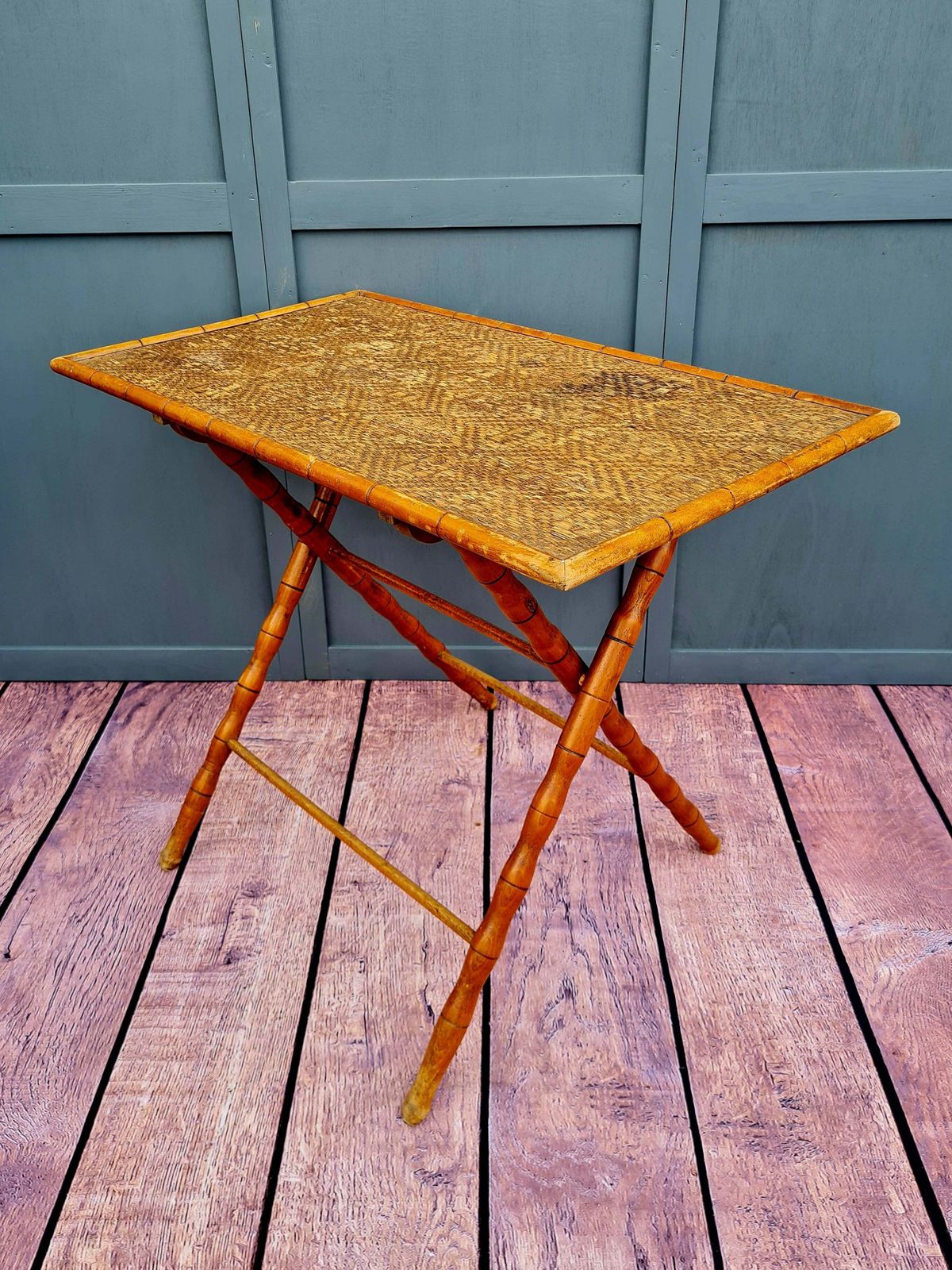 Early 20th Century French Fruitwood Faux Bamboo Folding Table