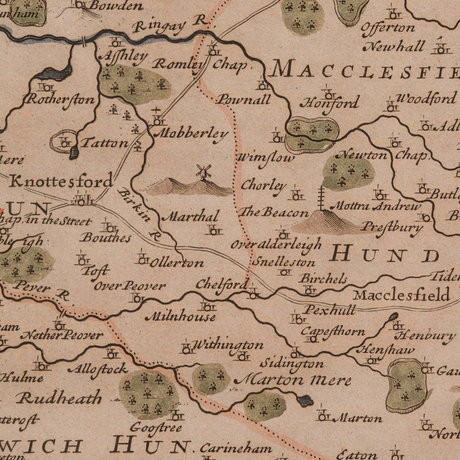 Antique County Map, Cheshire, English, Framed Cartography, Robert Morden, 18th.C photo vintage
