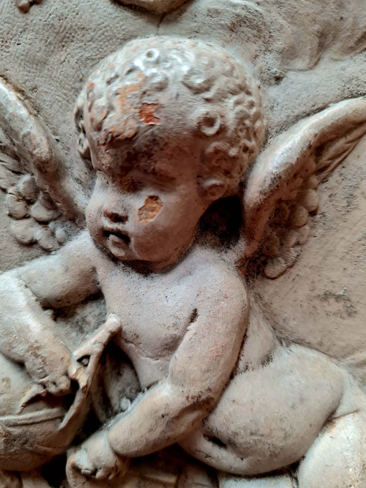 Antique Early 20th Century French Studio Art Ceramic Wall Plaque   Cherubs   Putti. Signed And Dated 1903 photo furniture