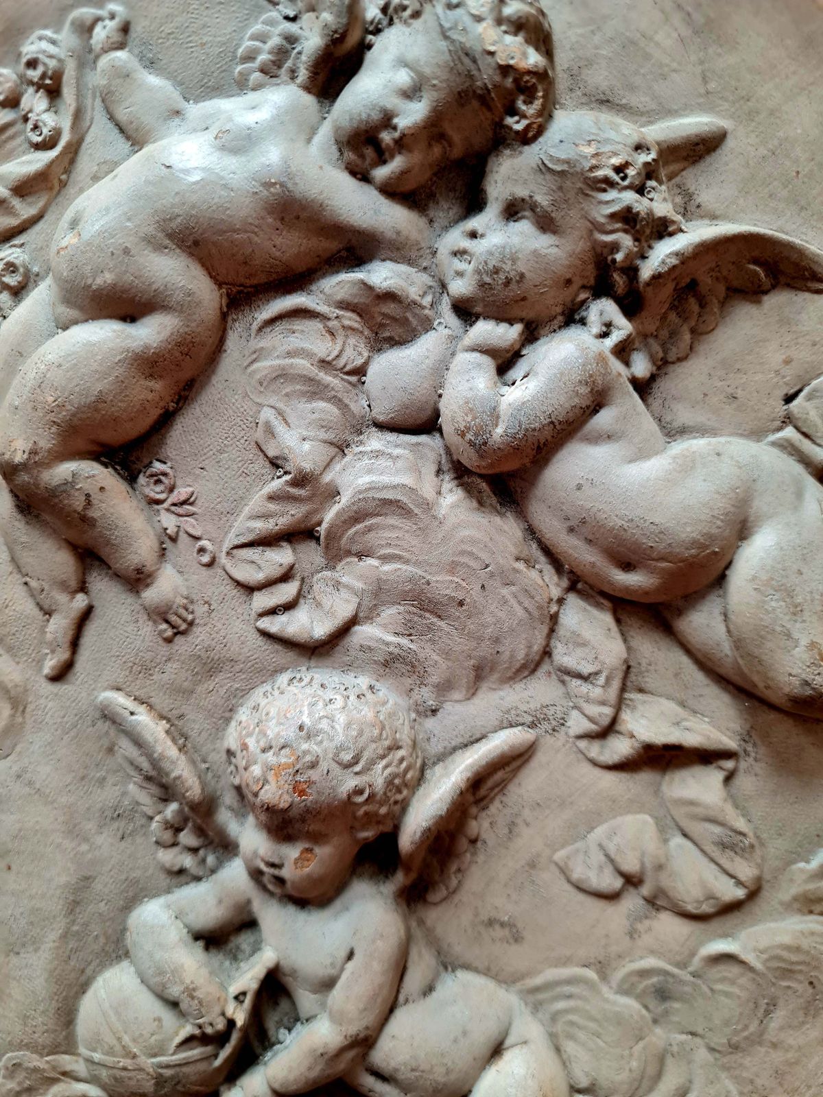 Antique Early 20th Century French Studio Art Ceramic Wall Plaque   Cherubs   Putti. Signed And Dated 1903 photo Art