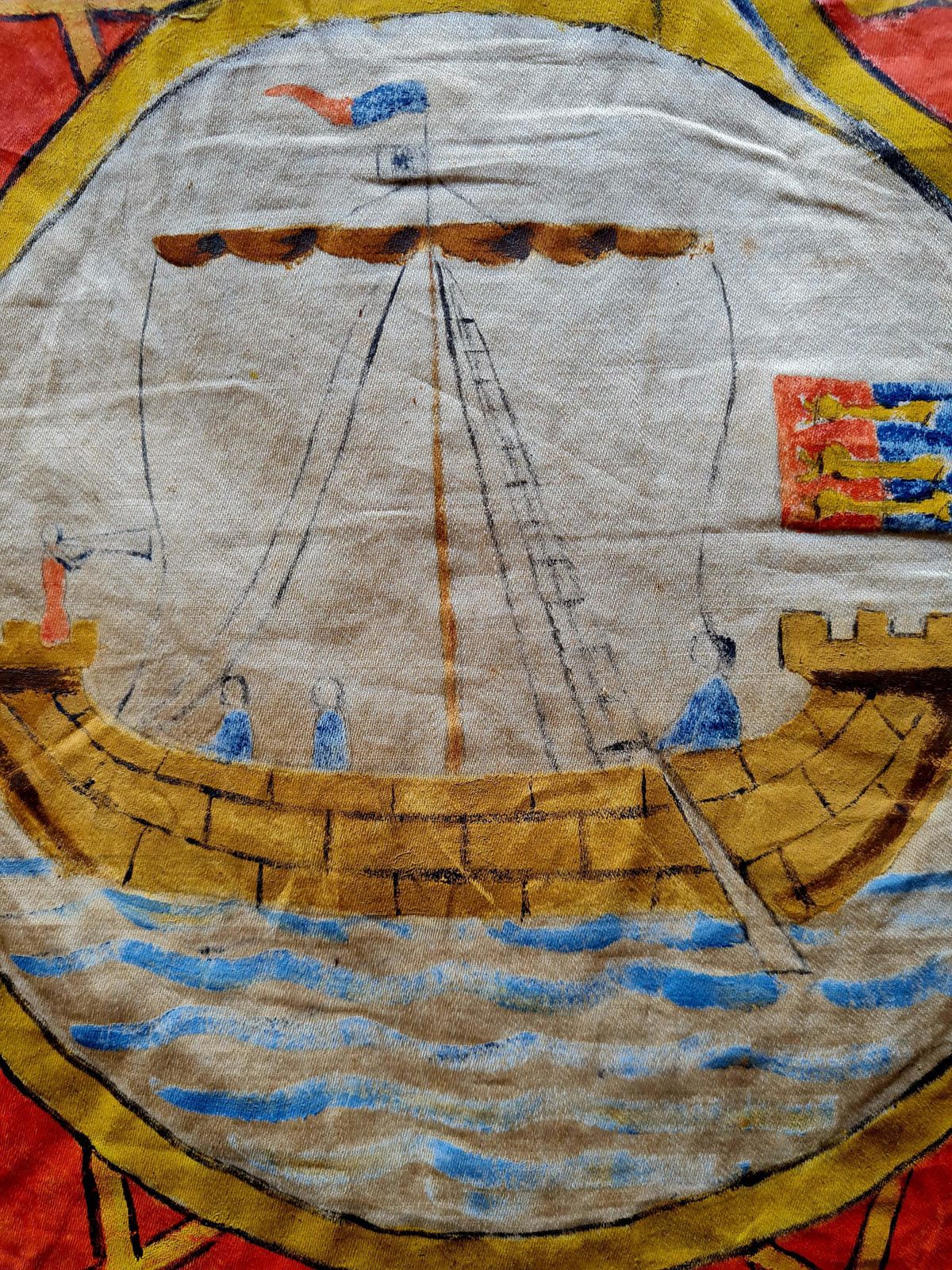 Antique 19th Century Large Silk Banner "Ville Et Portus Dovor." photo 195.0