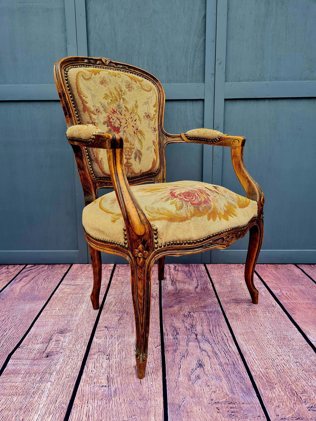 19th Century French Louis XV Style Tapestry Armchair photo for sale