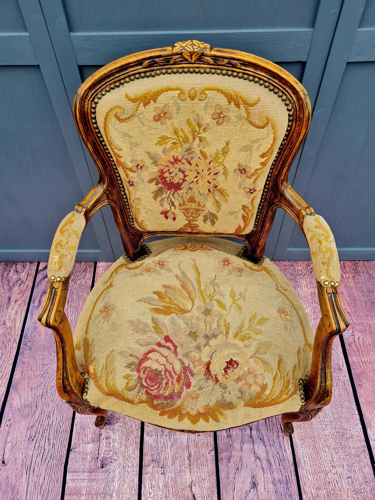 19th Century French Louis XV Style Tapestry Armchair photo vinterior