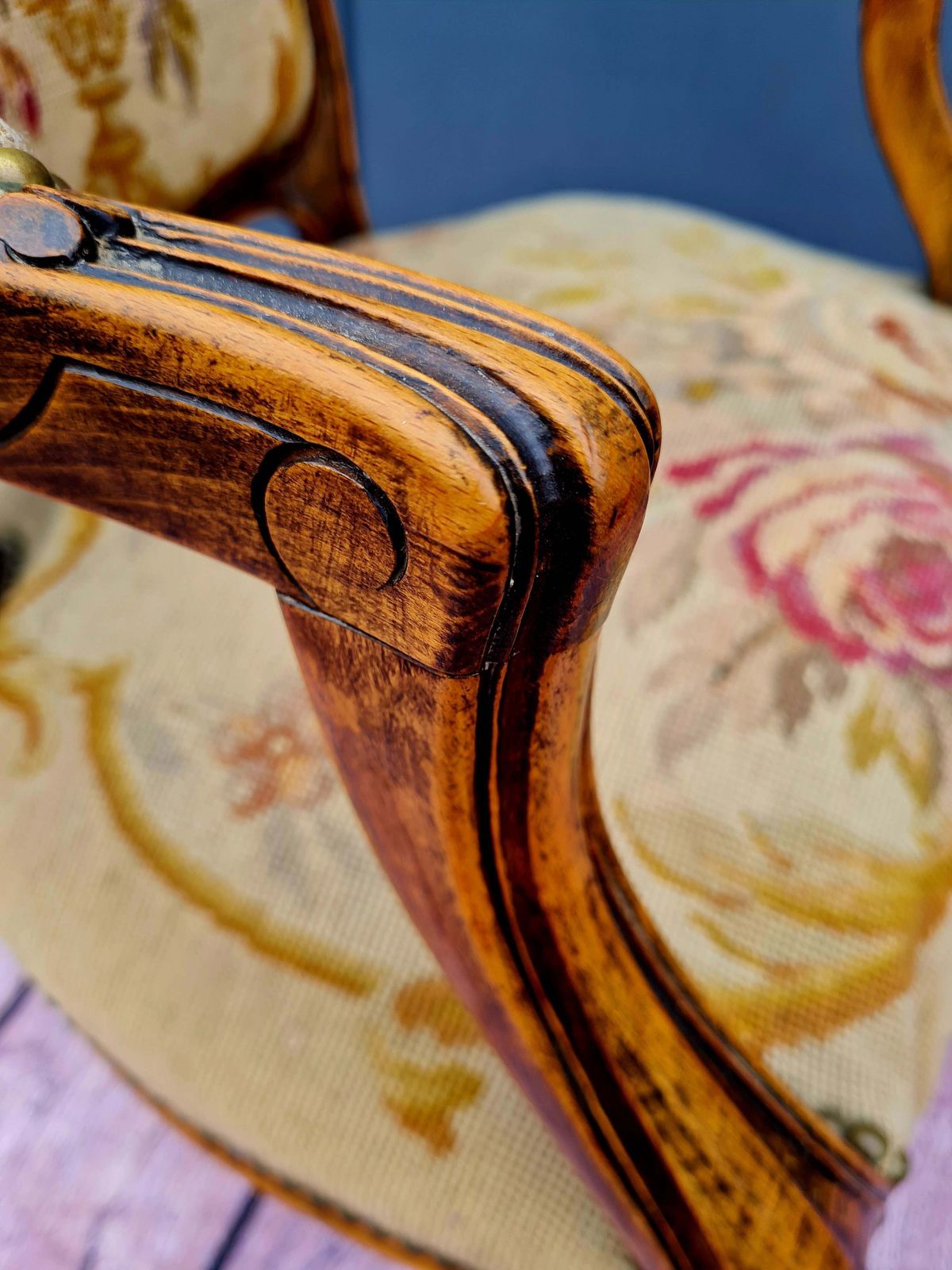 Furniture 19th Century French Louis XV Style Tapestry Armchair photo