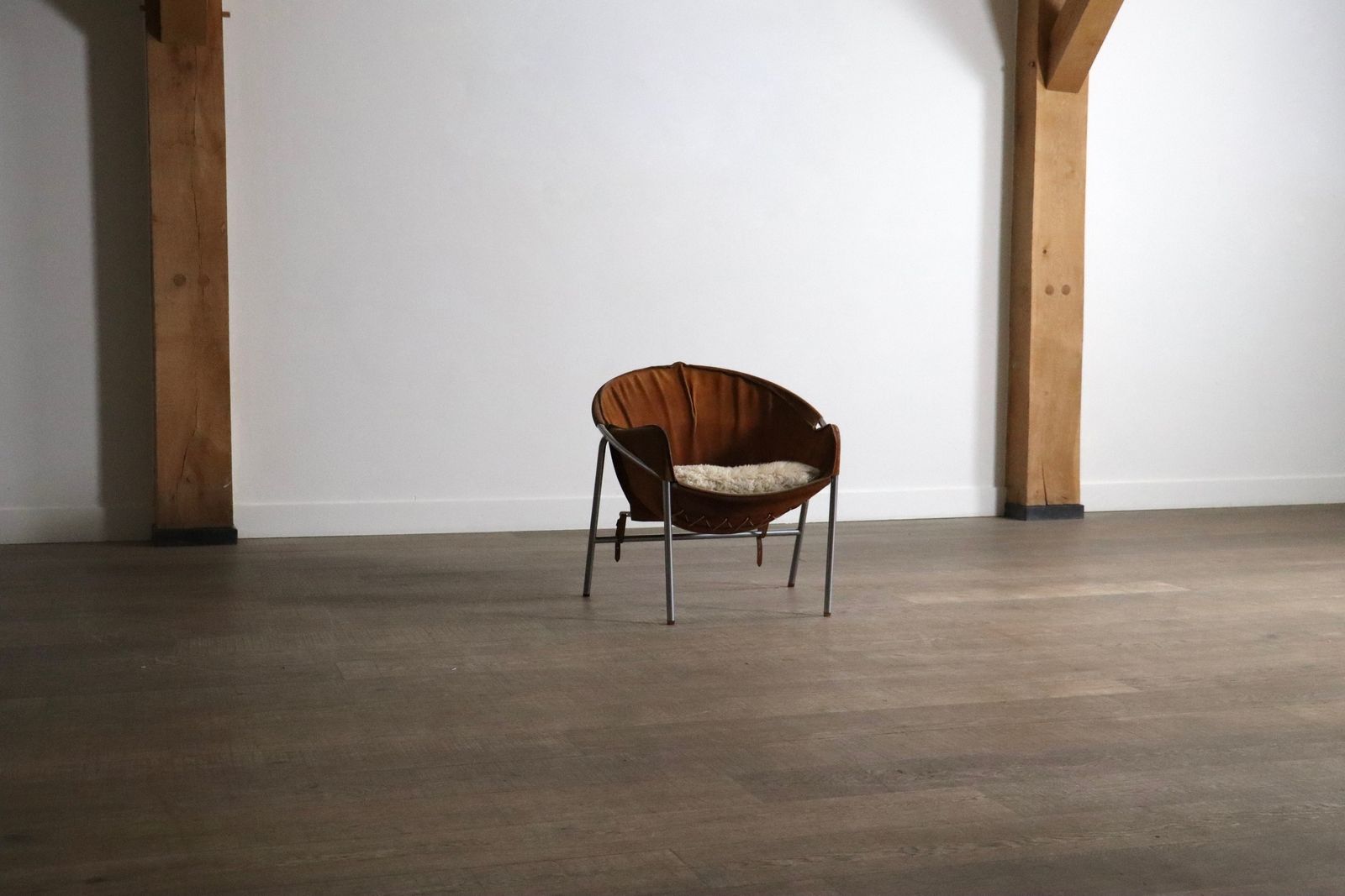 Erik Ole Jørgensen For Bovirke Easy Chair In Cognac Suede And Metal, Denmark, 1953