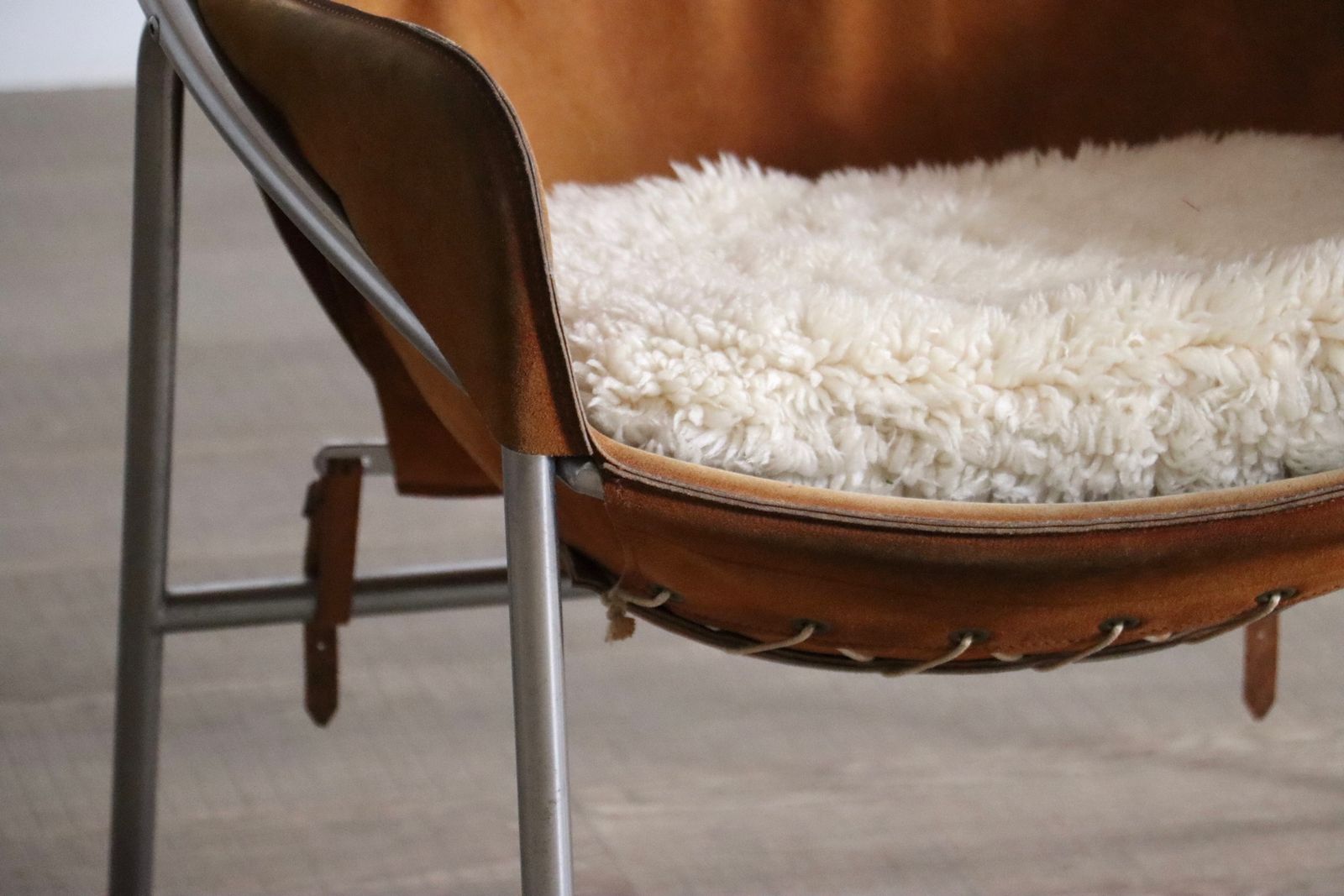Erik Ole Jørgensen For Bovirke Easy Chair In Cognac Suede And Metal, Denmark, 1953 photo buy