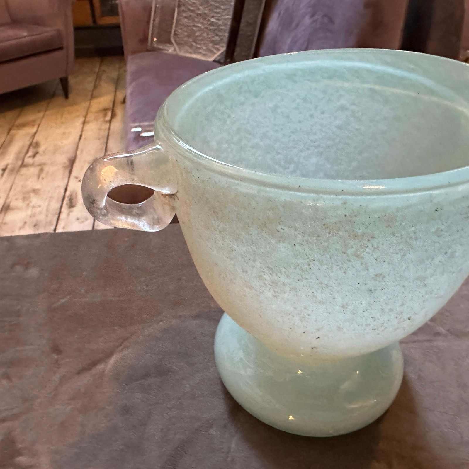 1970s Modernist Turquoise And White Scavo Murano Glass Vase By Seguso photo buy