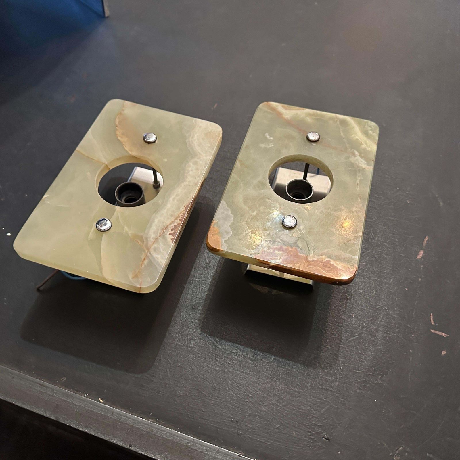 A Pair Of 1970s Space Age Green And Brown Onyx Marble Italian Wall Sconces photo 1302.0