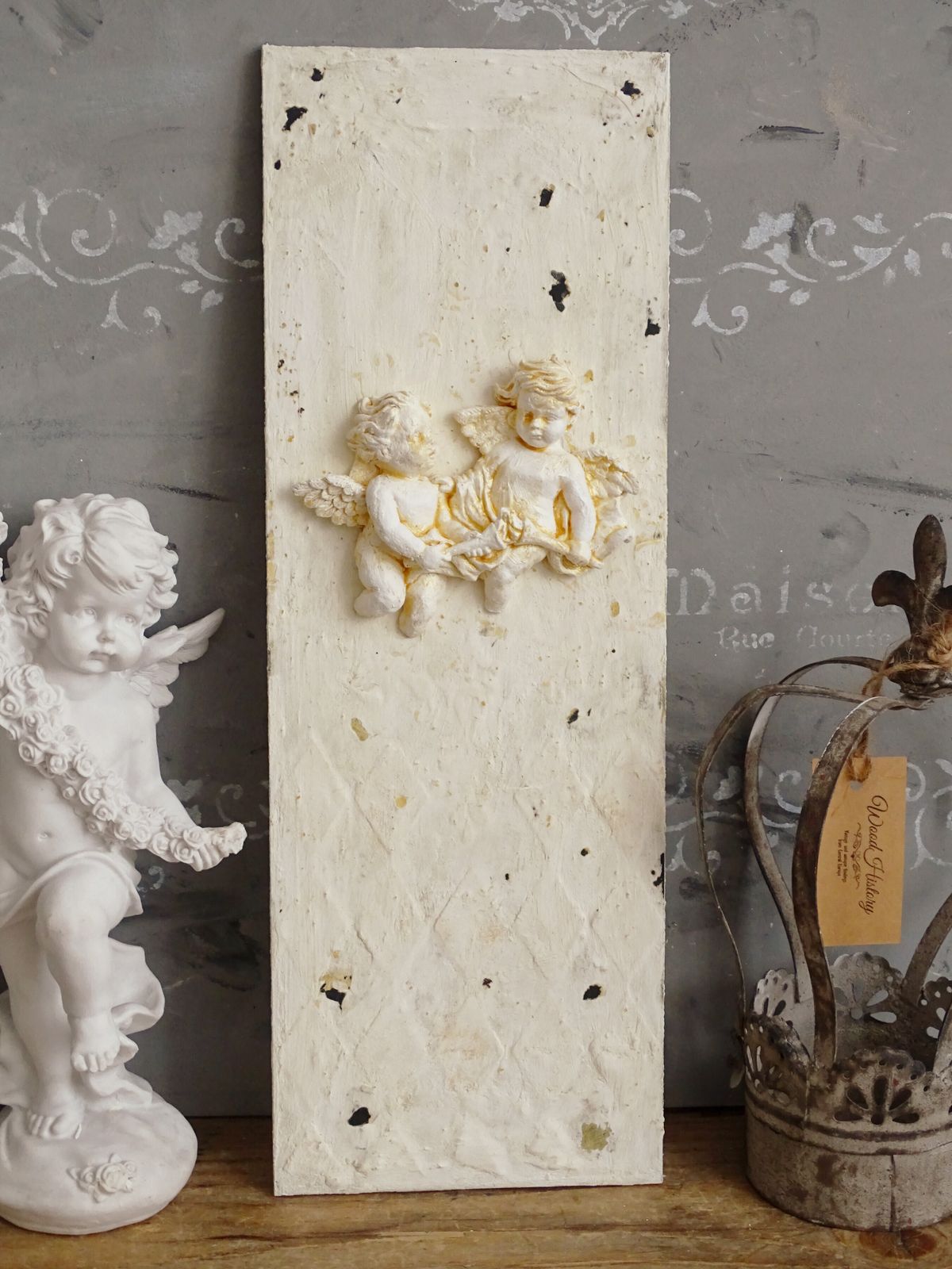 Fresco Cherub Wall Plaque: Shabby Chic French Decor