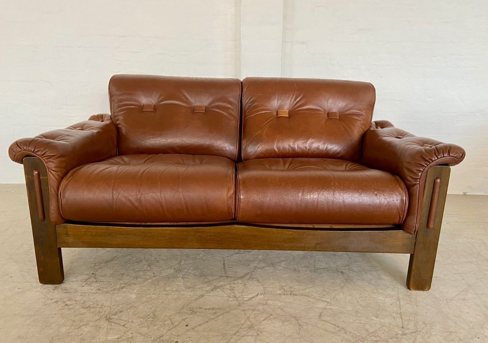 Vintage Danish Mid Century Cognac Brown Leather 2 Seater Stouby 1970,S photo Furniture