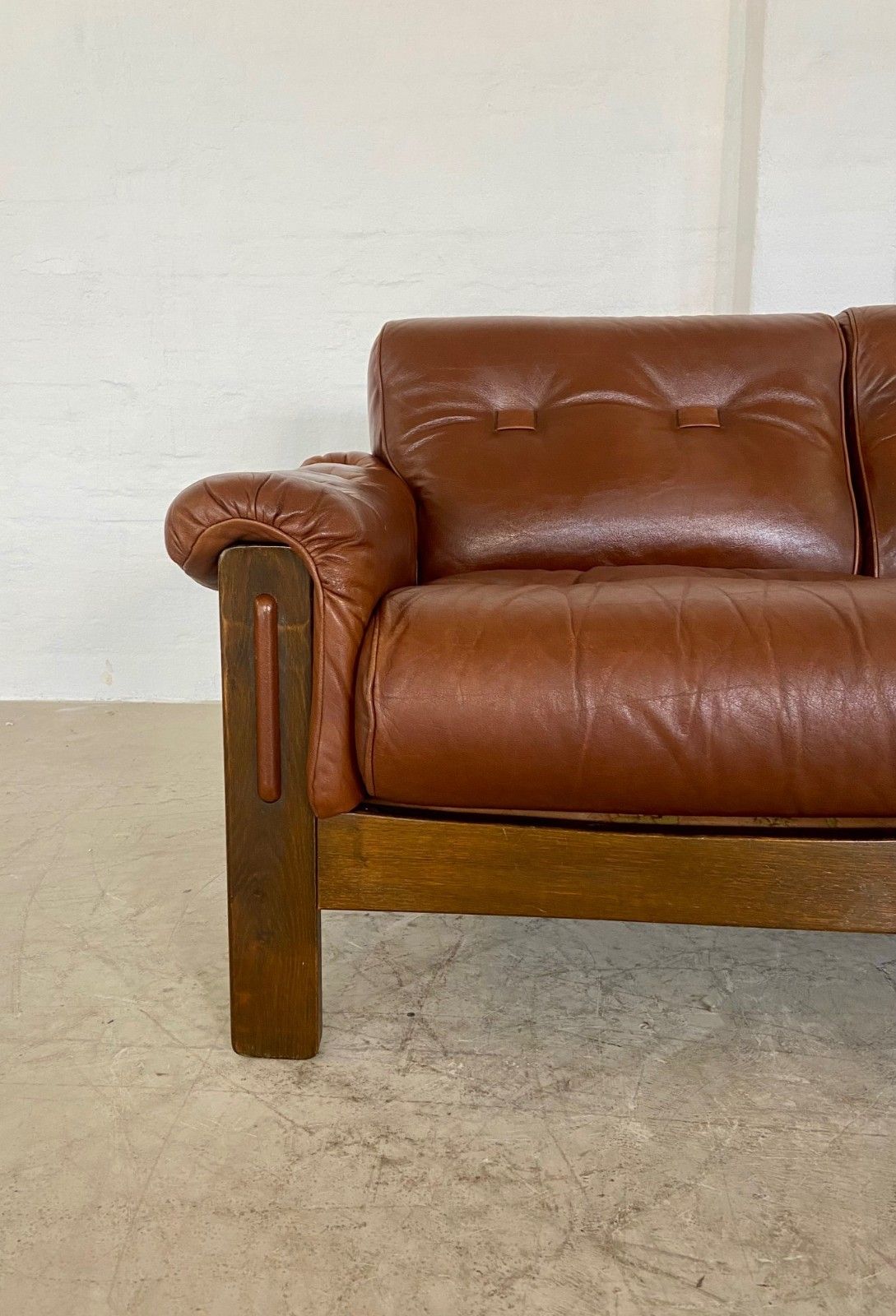 Vintage Danish Mid Century Cognac Brown Leather 2 Seater Stouby 1970,S photo vintage