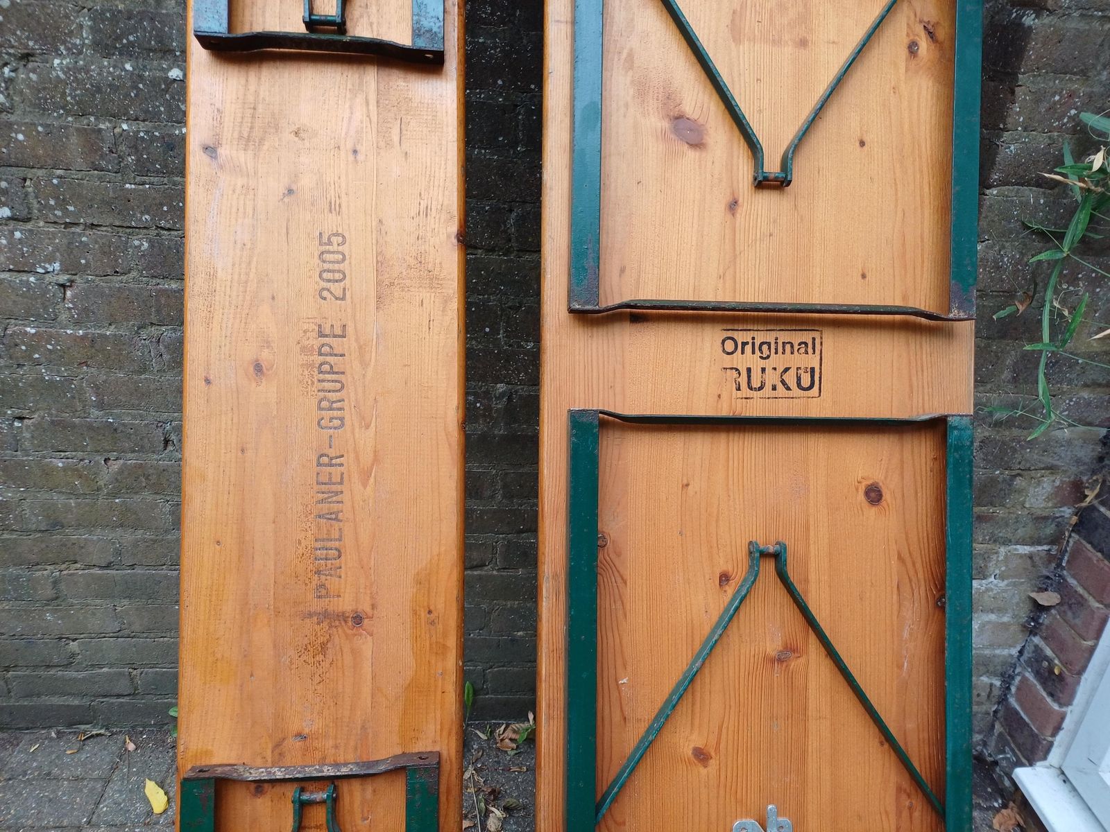 Upcycled Original Ruku Paulaner Gruppe 2005 Beer Garden Table & Benches Set Vintage Oktoberfest Folding German Biergarten photo furniture