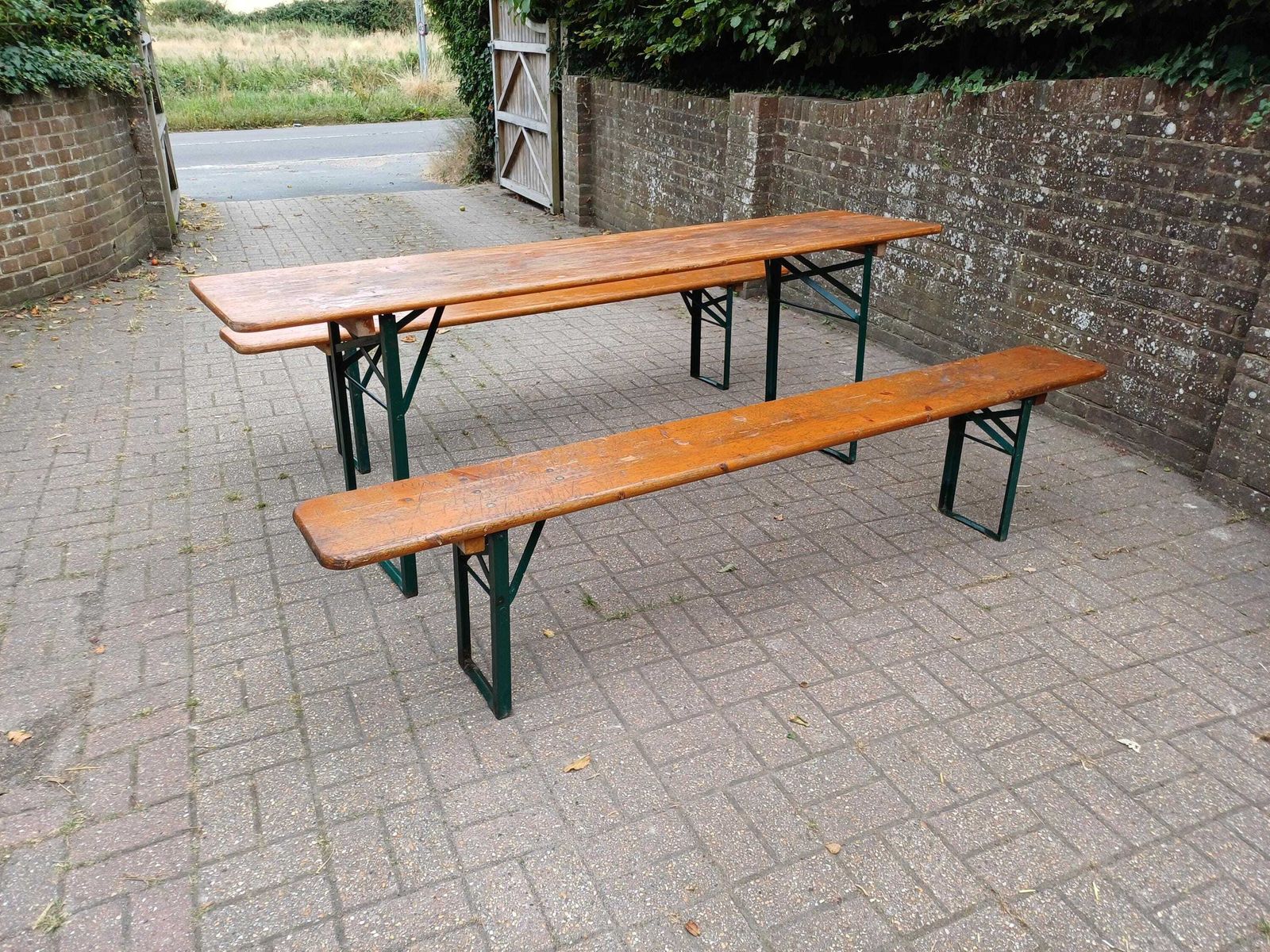 Upcycled Original Ruku Paulaner Gruppe 2005 Beer Garden Table & Benches Set Vintage Oktoberfest Folding German Biergarten photo Furniture