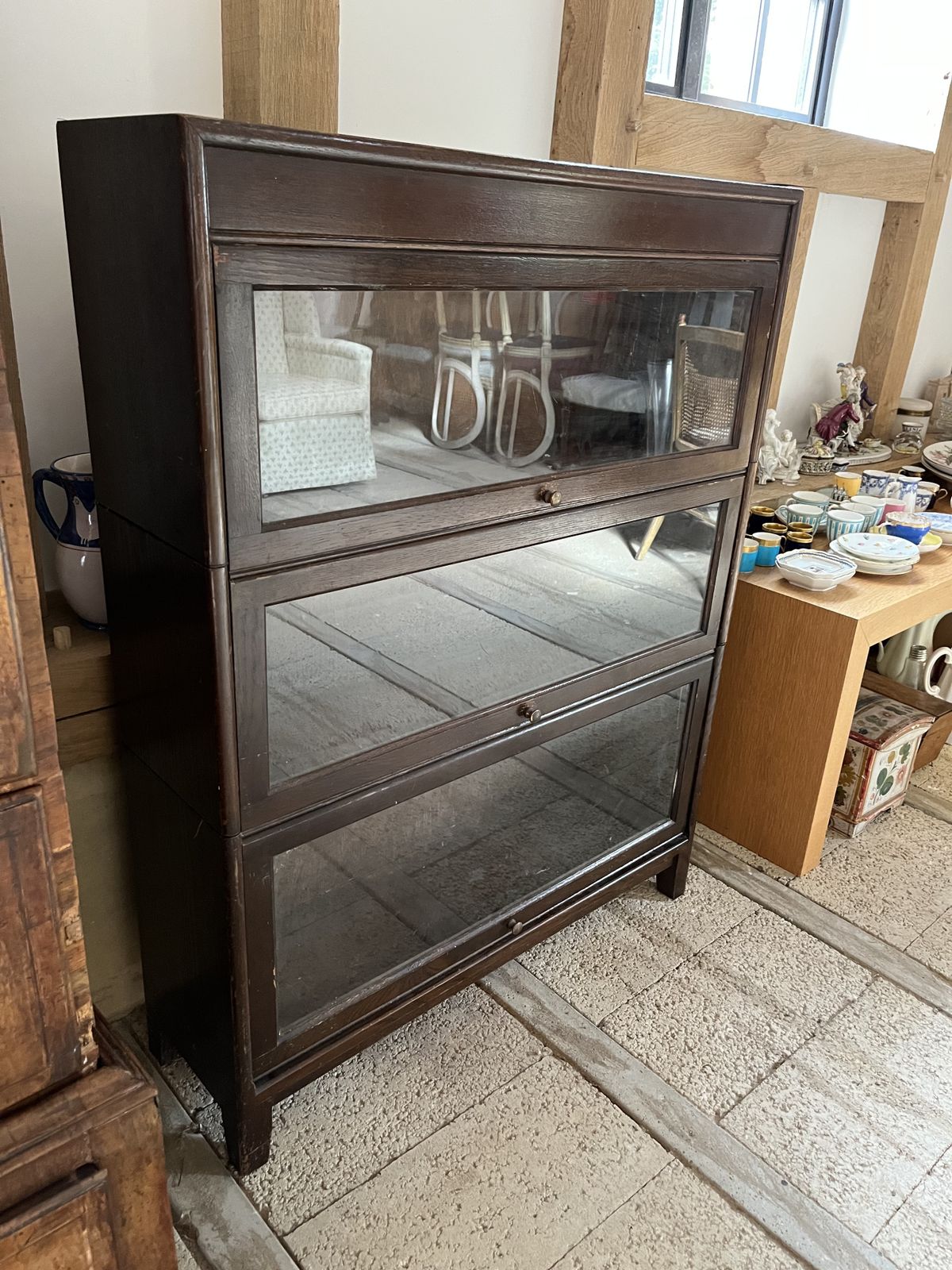 Antique American Oak Gunn Modular Barrister Bookcase With Glass Doors
