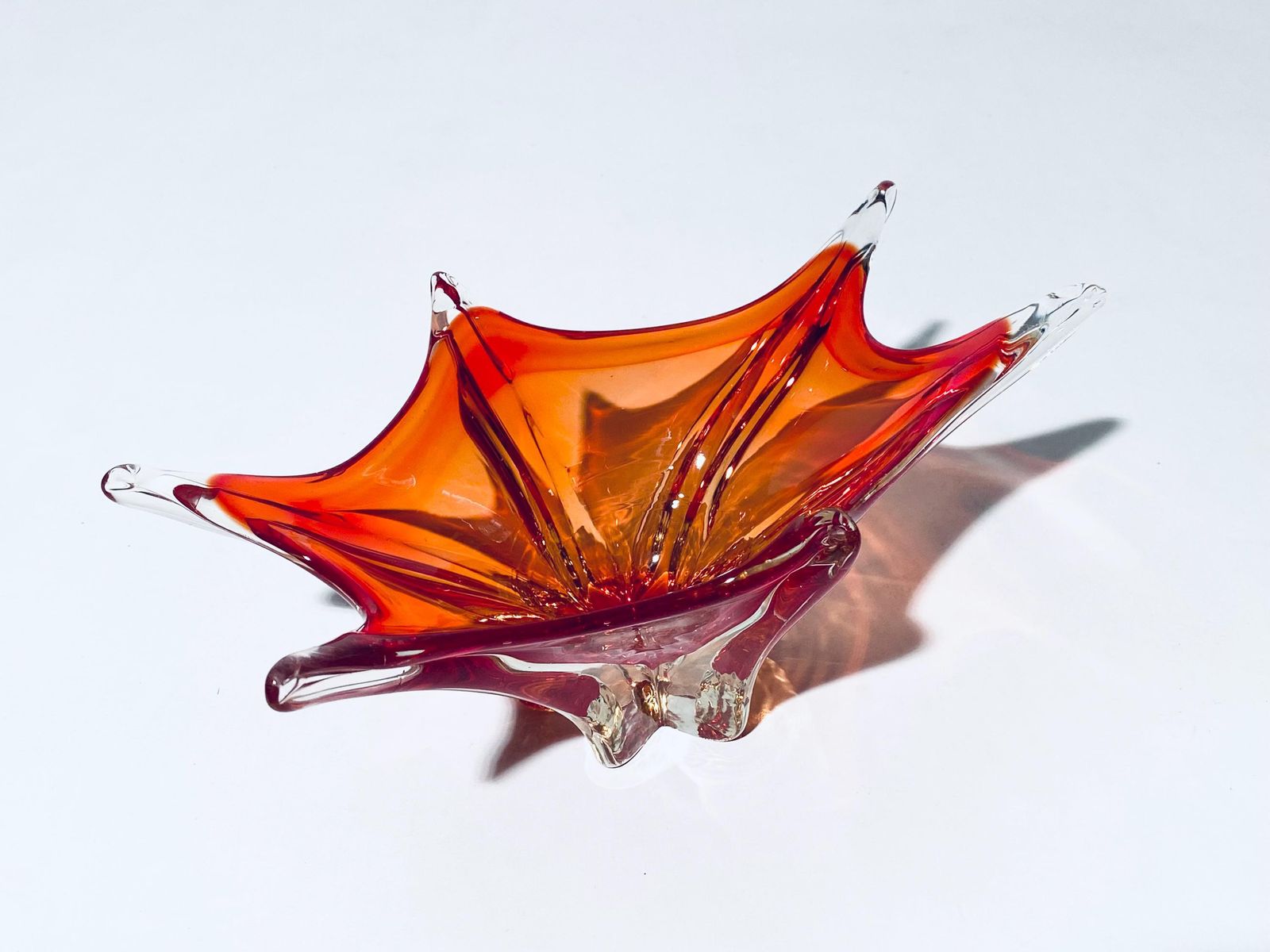 Vintage Fratelli Toso Murano 1960s Red Orange Sommerso Glass Fruit Bowl