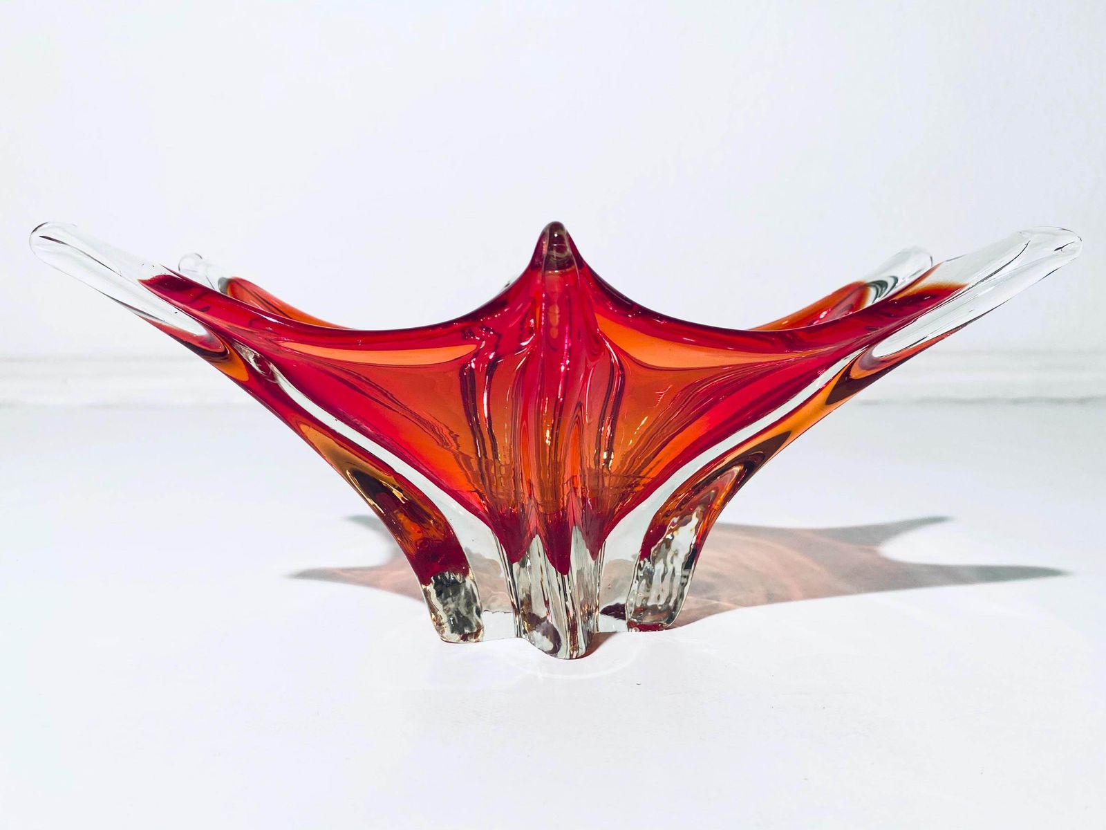 Vintage Fratelli Toso Murano 1960s Red Orange Sommerso Glass Fruit Bowl photo for sale