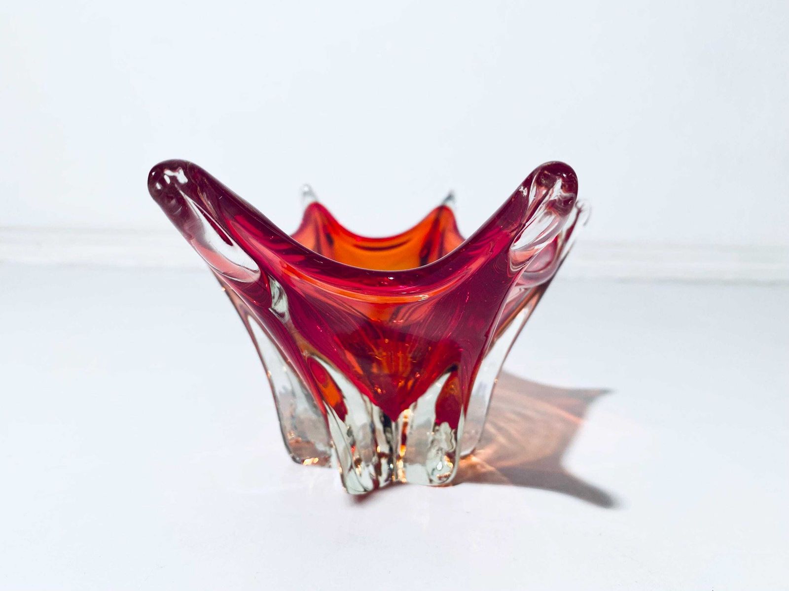 Vintage Fratelli Toso Murano 1960s Red Orange Sommerso Glass Fruit Bowl photo 256.0