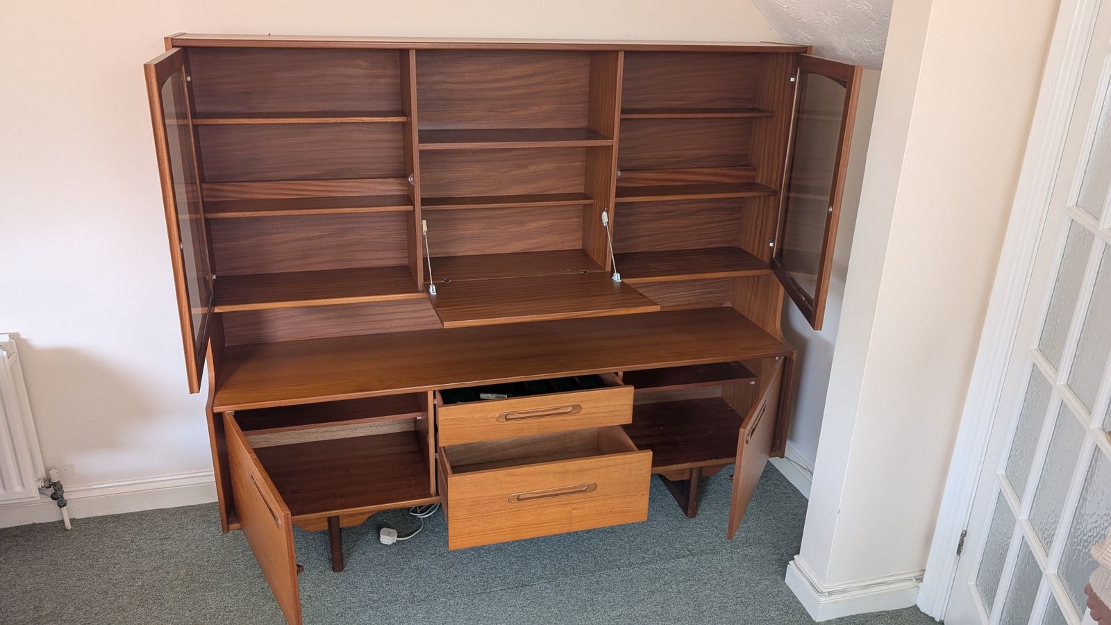 Mid Century Modern Danish Style Twin Tier Credenza In Teak By Portwood photo for sale