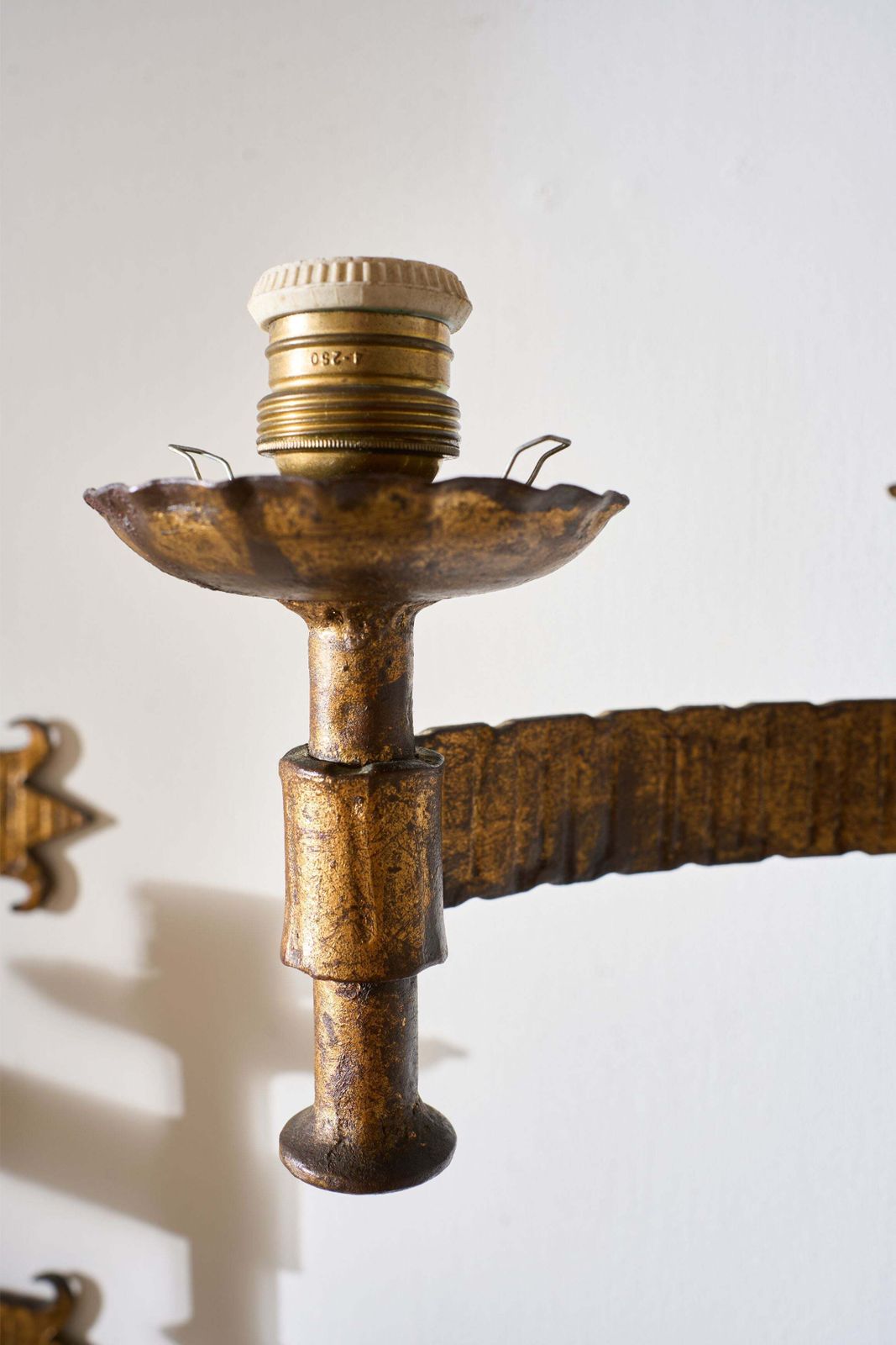 Trio Of Mid Century Spanish Gilt Metal Wall Lights photo vintage