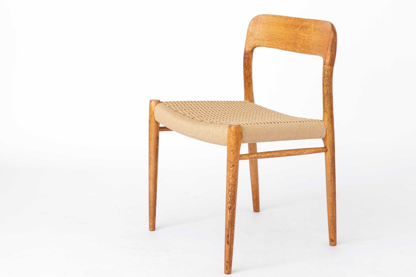 Niels Otto Møller Model 75 Oak Dining Chair, 1950s Danish Mid Century Modern | Vintage Paper Cord Seat, Moller Chair photo 629.0