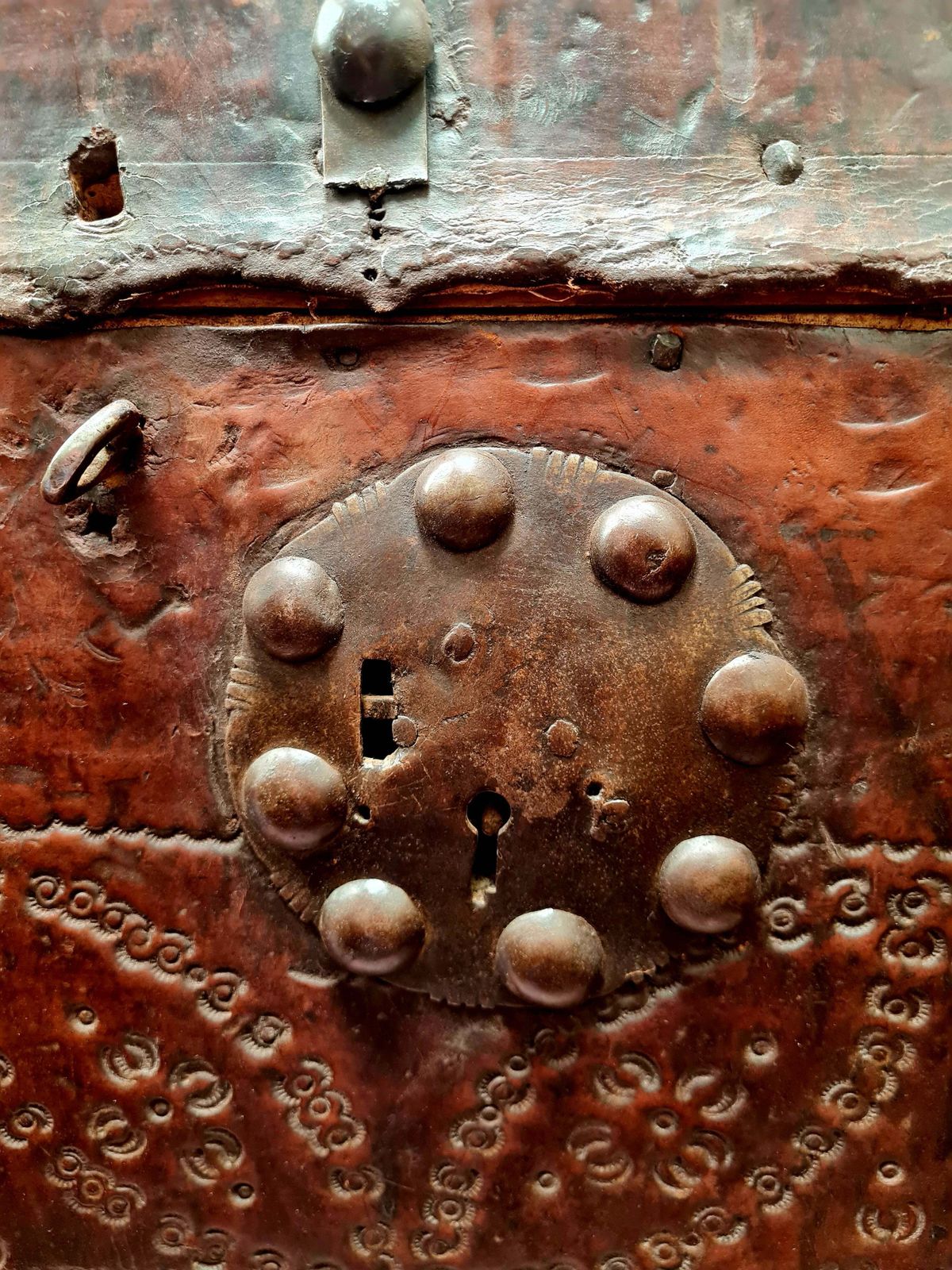 Large 18th Century Italian Studded Leather Trunk   Chest photo 895.0