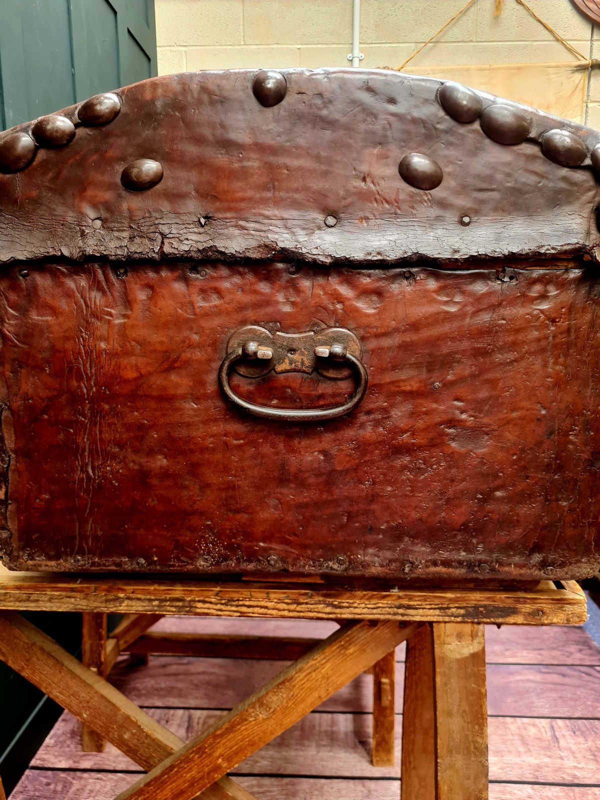 Large 18th Century Italian Studded Leather Trunk   Chest photo buy