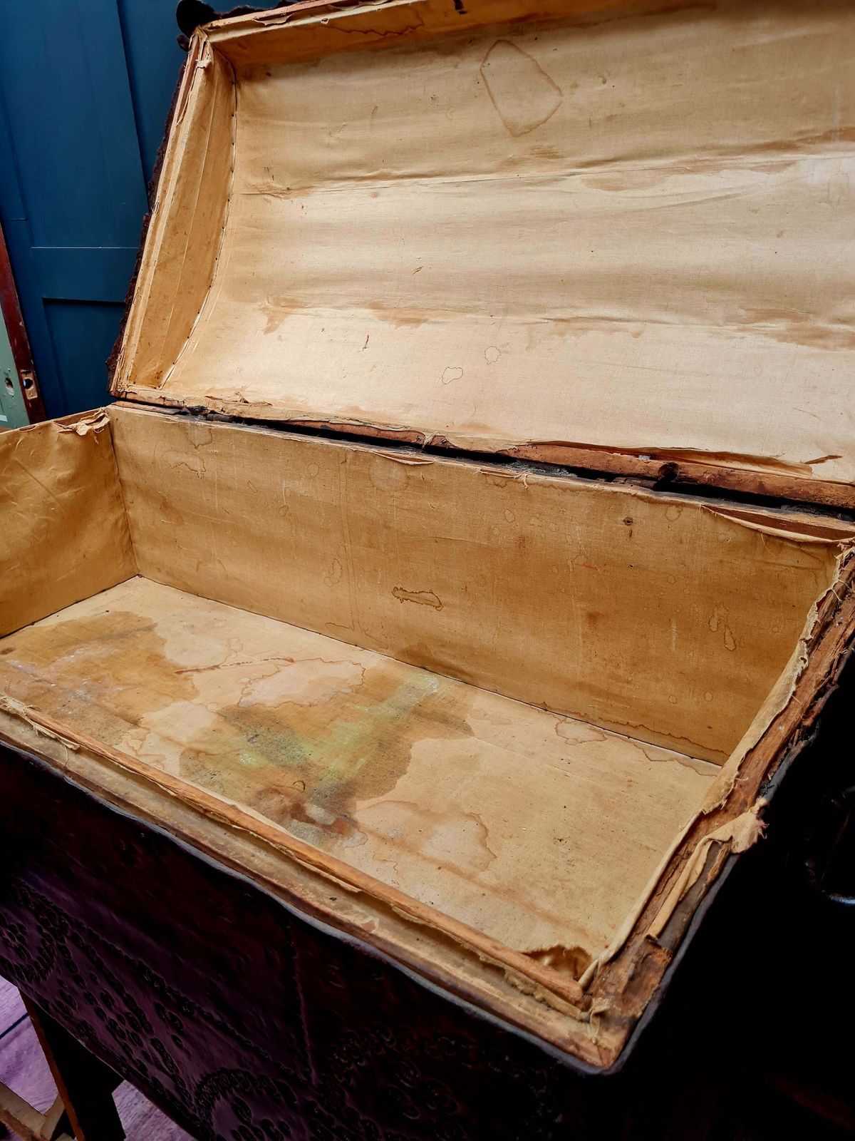 photo for sale Large 18th Century Italian Studded Leather Trunk   Chest