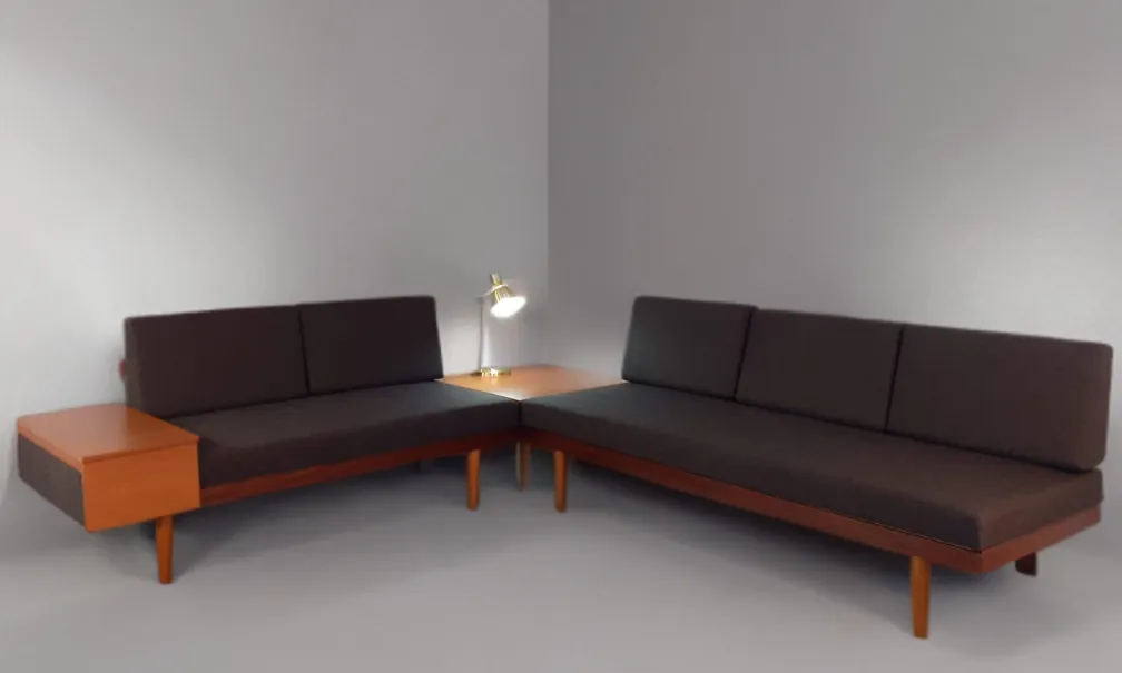 Pair Of Svane Daybeds And Corner Table In Teak Designed By Ingmar Relling,  Scandinavian Mid Century 1960s