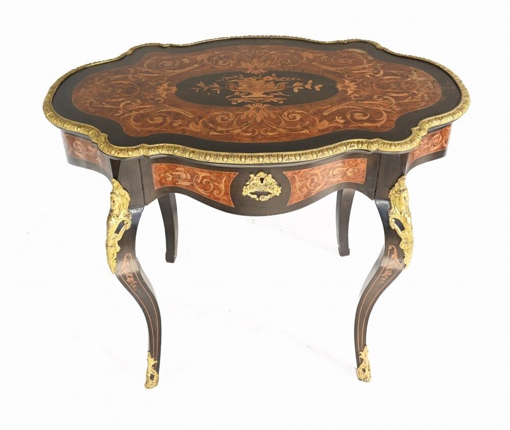 Louis XV Centre Table Marquetry Inlay Desk 1880 photo for sale