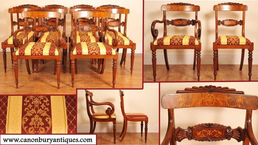 Set Regency Dining Chairs   10 Walnut Inlay Chair English