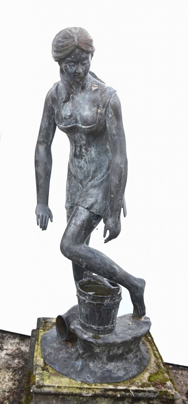Classical Italian Bronze Water Maiden Statue Bucket Girl photo for sale