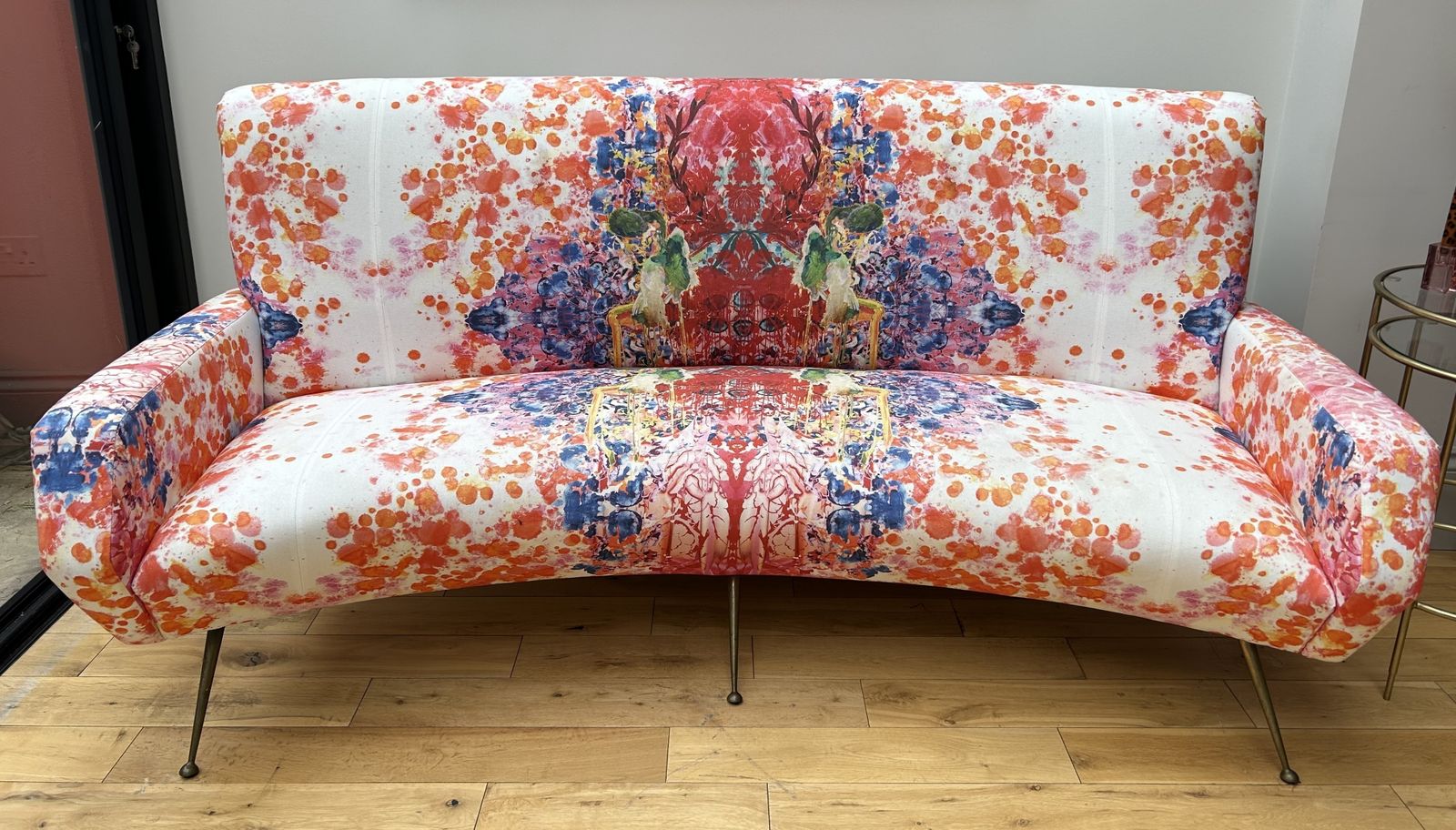 Mid Century Modern Italian Curved Cocktail Sofa, 1950s, Timorous Beasties Fabric