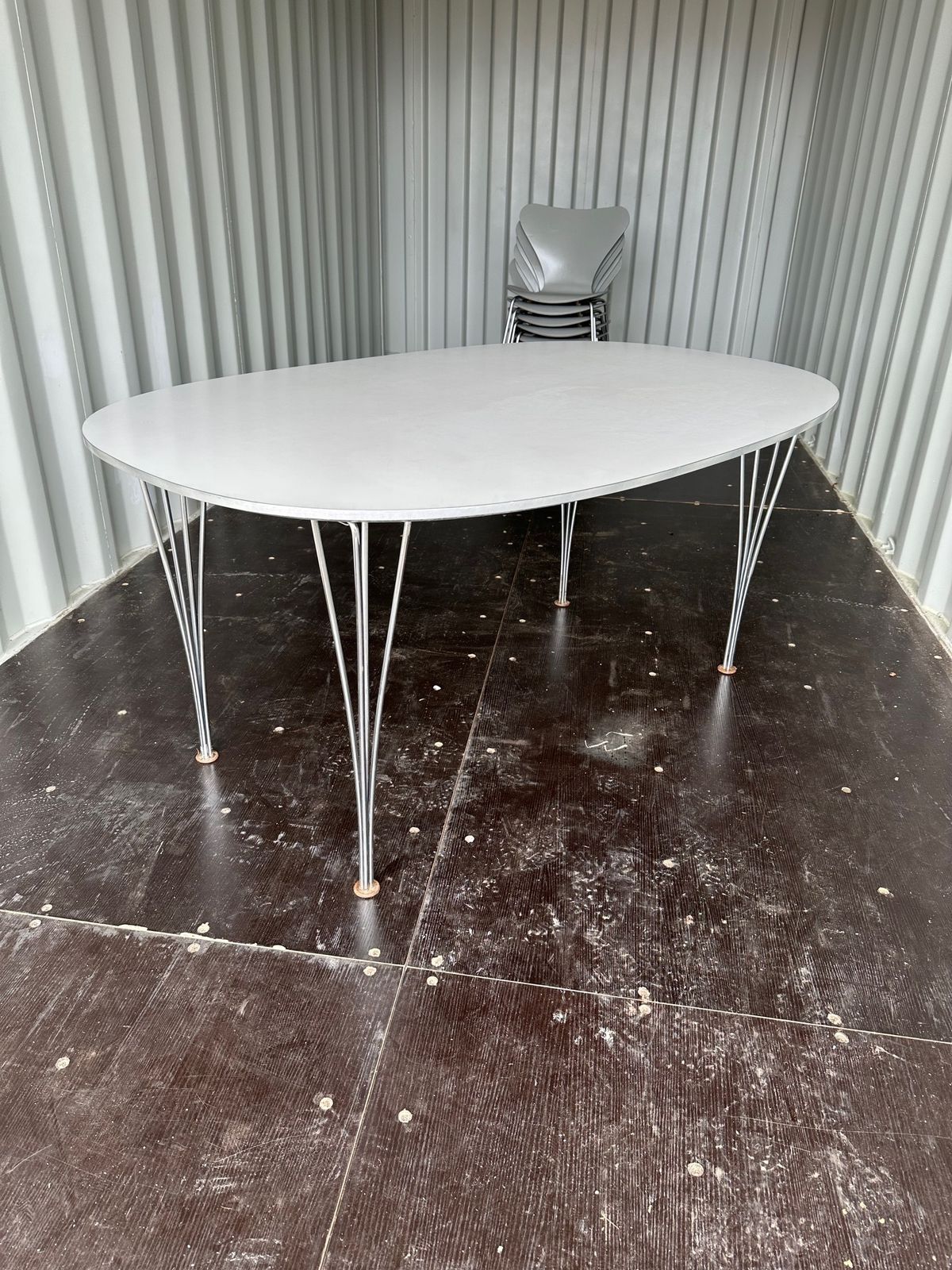photo for sale Bruno Mathsson Piet Hein  Super Elliptical Dining Table For Fritz Hansen  And Set Of Six Series Seven Chairs Model 3107 By Arne Jacobsen For Fritz Hansen