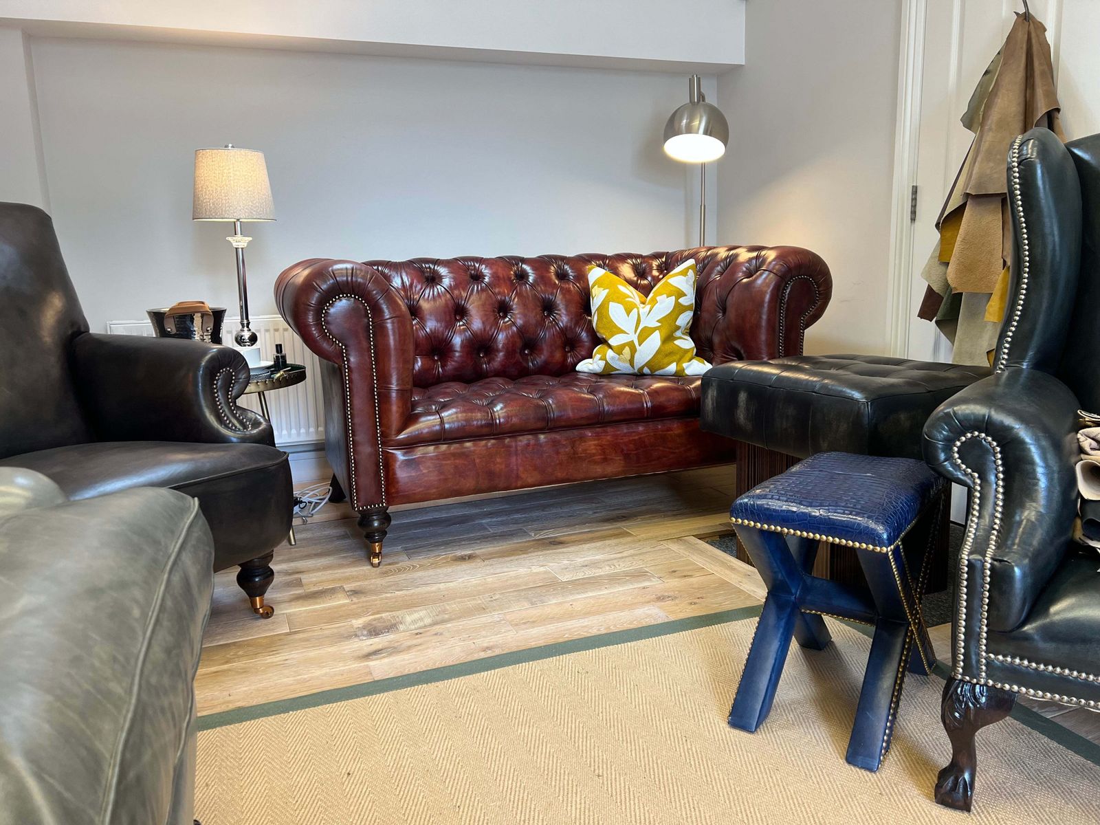 Wilmington Hand Dyed Leather Chesterfield Sofa photo for sale