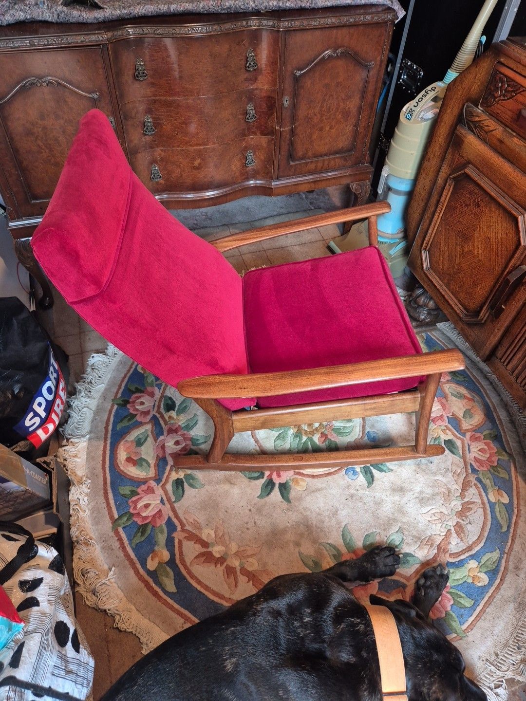 Vintage Retro Mid Century Teak & Red Velour  Rocking / Armchair By Furpro photo buy