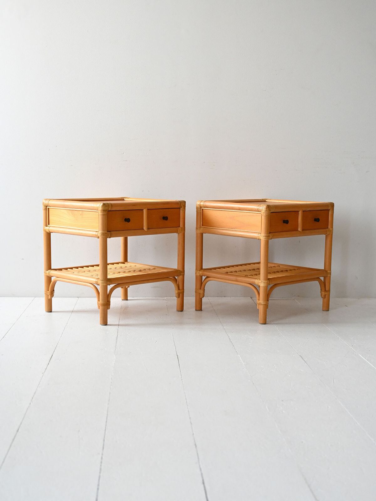Dux Pair Of Bamboo And Woven Rattan Bedside Tables photo Furniture