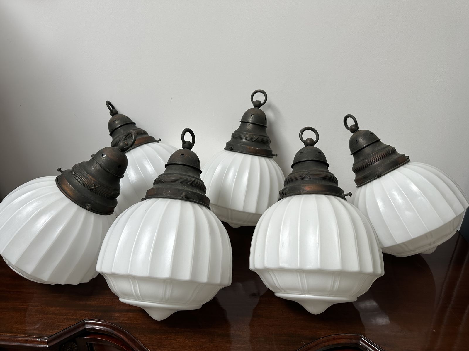photo furniture Set Run Antique Church Satin Opaline Milk Glass Ceiling Pendant Light Lamp