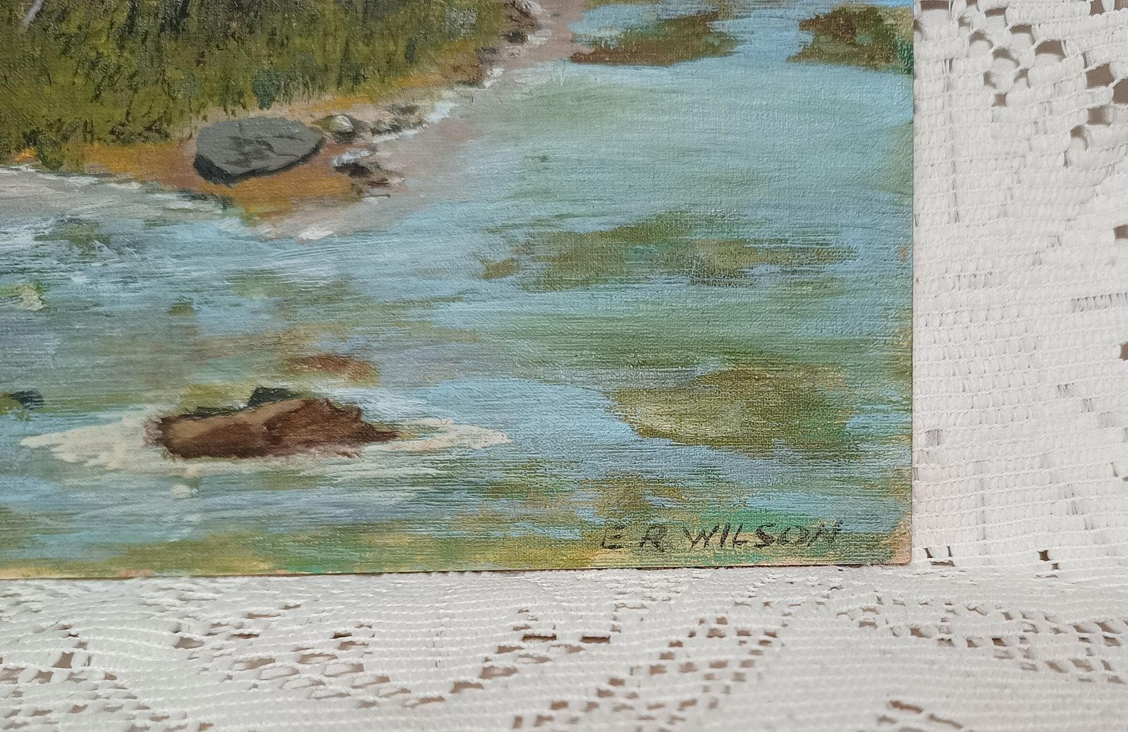 photo furniture Unframed Oil Painting The Nut Hatch Bird On The Marsh Signed E R Wilson.
