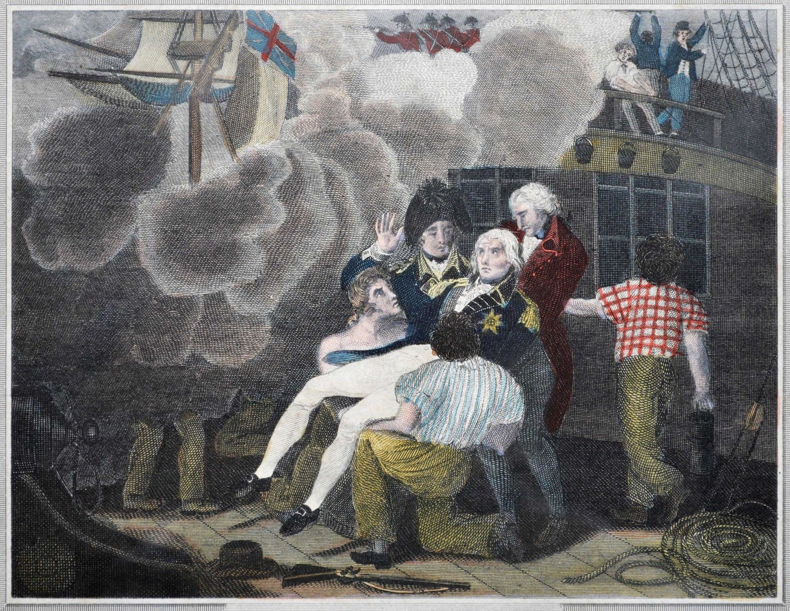 Rare Antique Hand Coloured Engraving – The Death Of Nelson, Trafalgar 1805 | H. Cooke C.1813 In Gilt Glass Frame