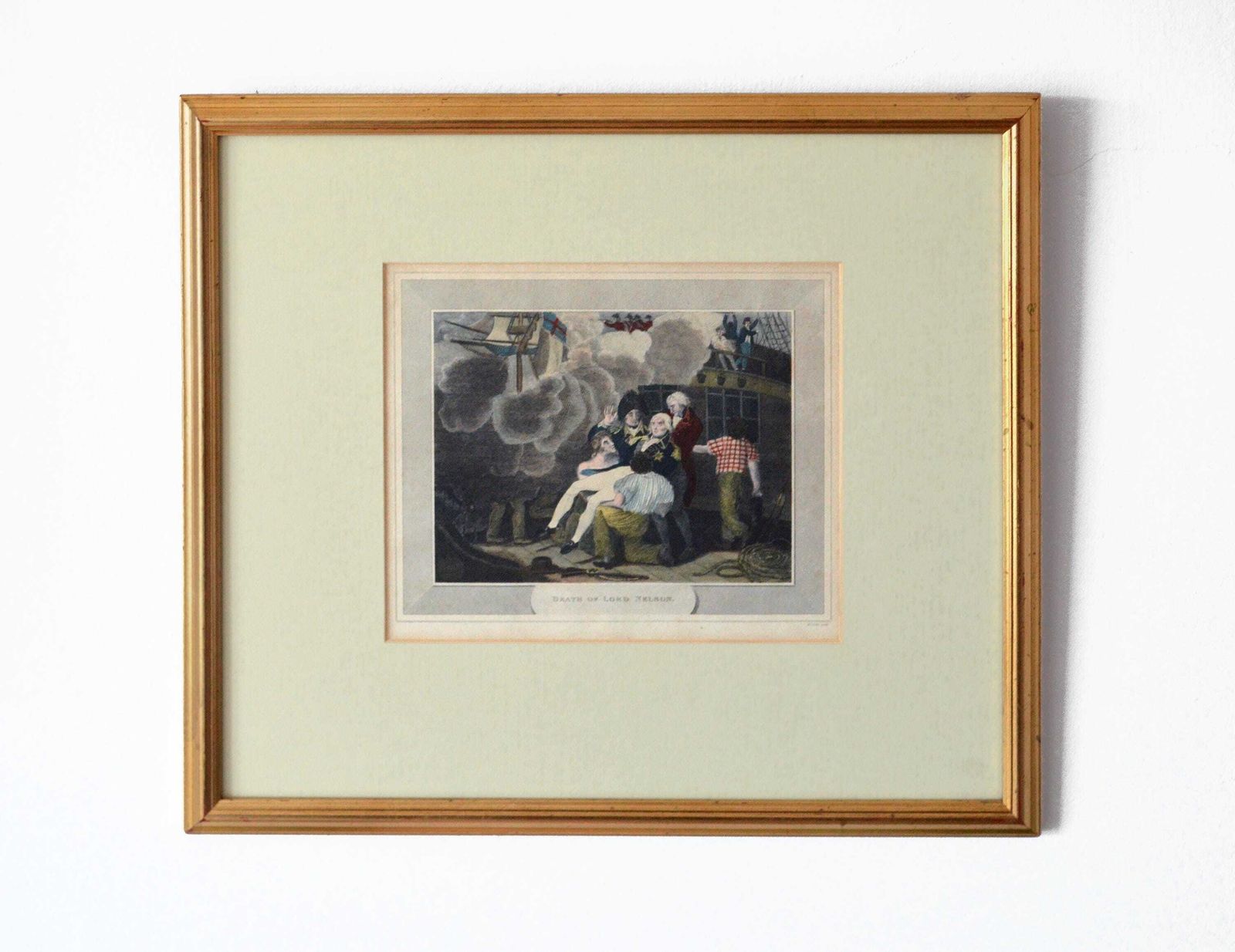Rare Antique Hand Coloured Engraving – The Death Of Nelson, Trafalgar 1805 | H. Cooke C.1813 In Gilt Glass Frame photo vinterior