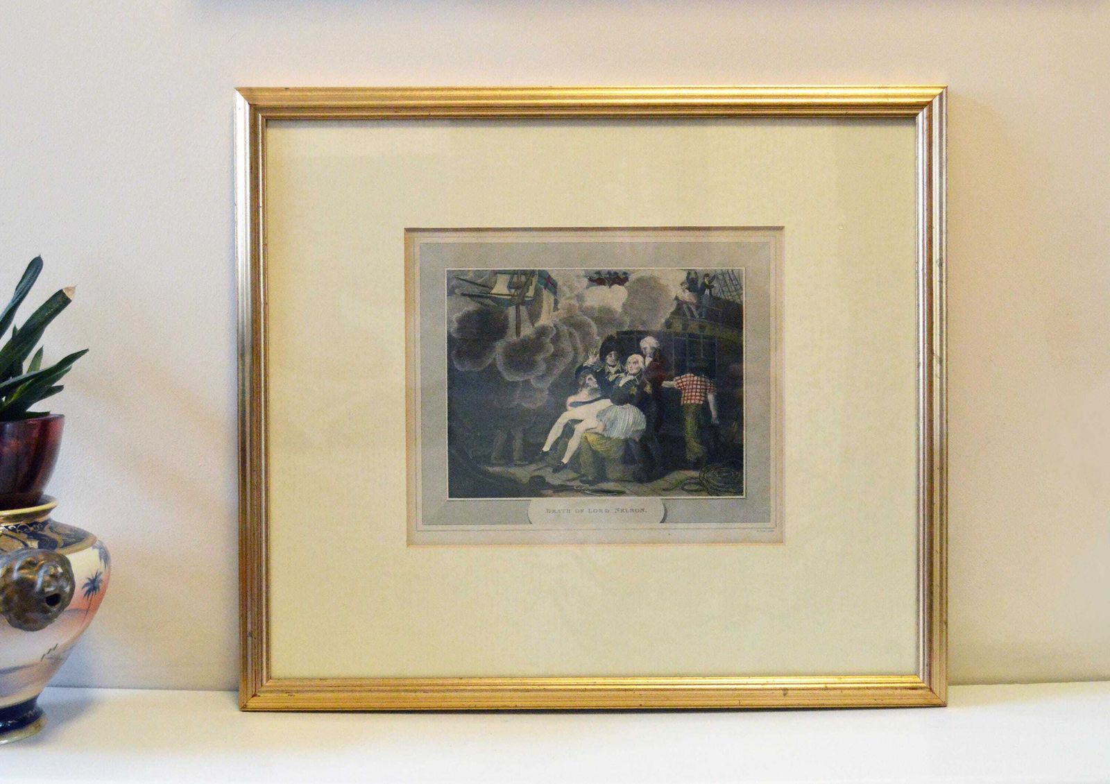 Rare Antique Hand Coloured Engraving – The Death Of Nelson, Trafalgar 1805 | H. Cooke C.1813 In Gilt Glass Frame photo vintage