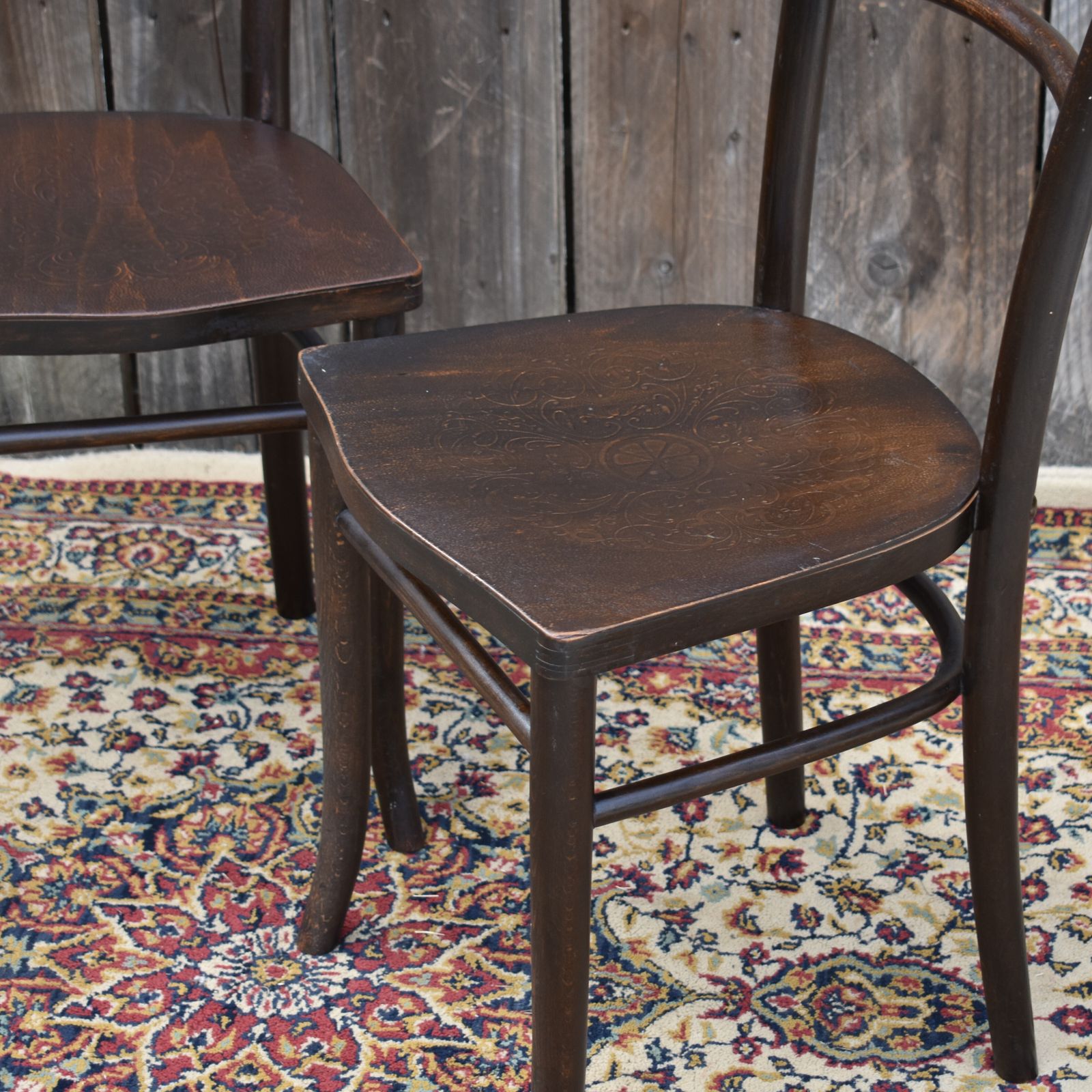Antique 1920s Mundus J & J Kohn Bentwood Thonet Style Shield Seat Chairs Pair photo vintage