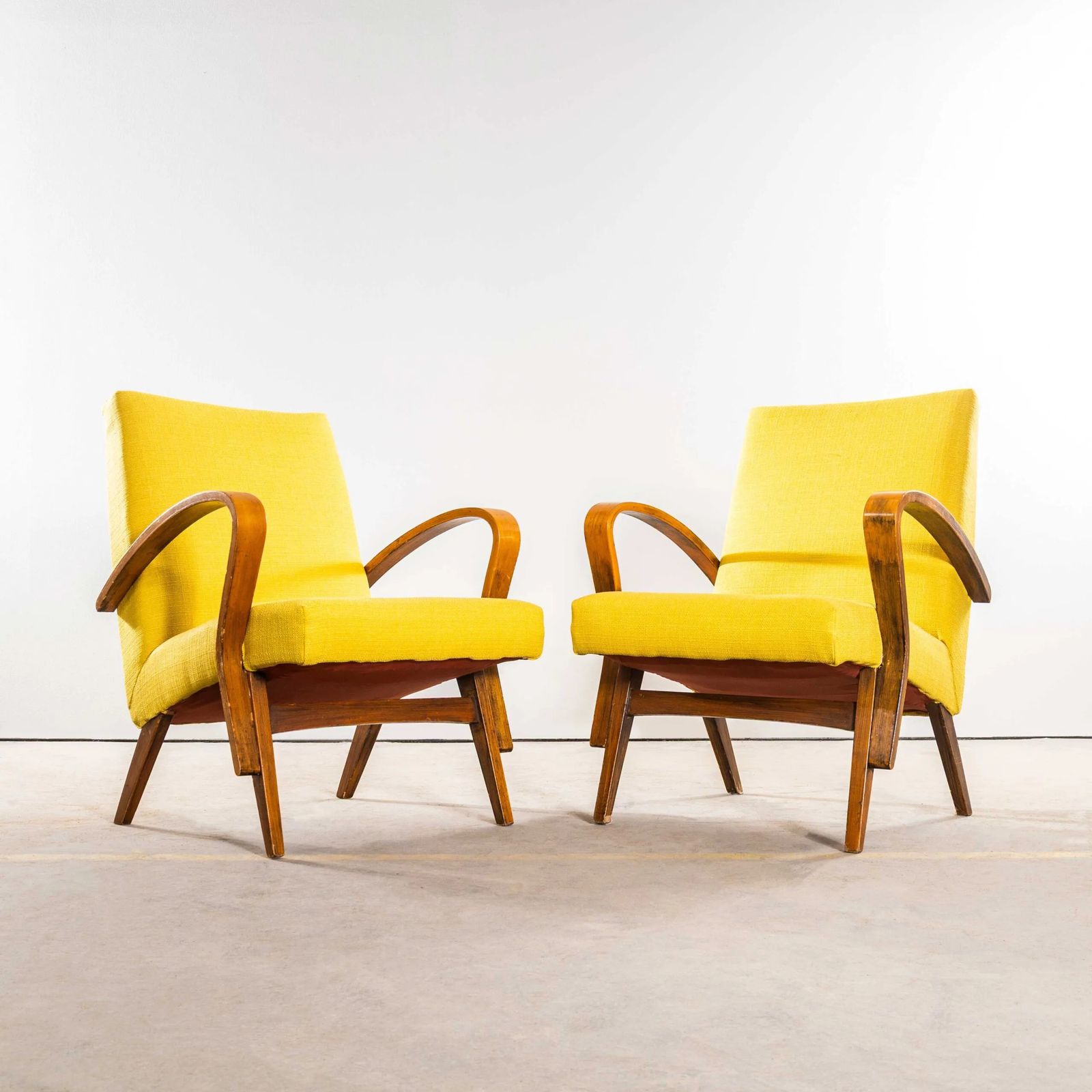 1950’s Frantisek Jirak For Tatra Mustard Upholstered Armchairs photo for sale