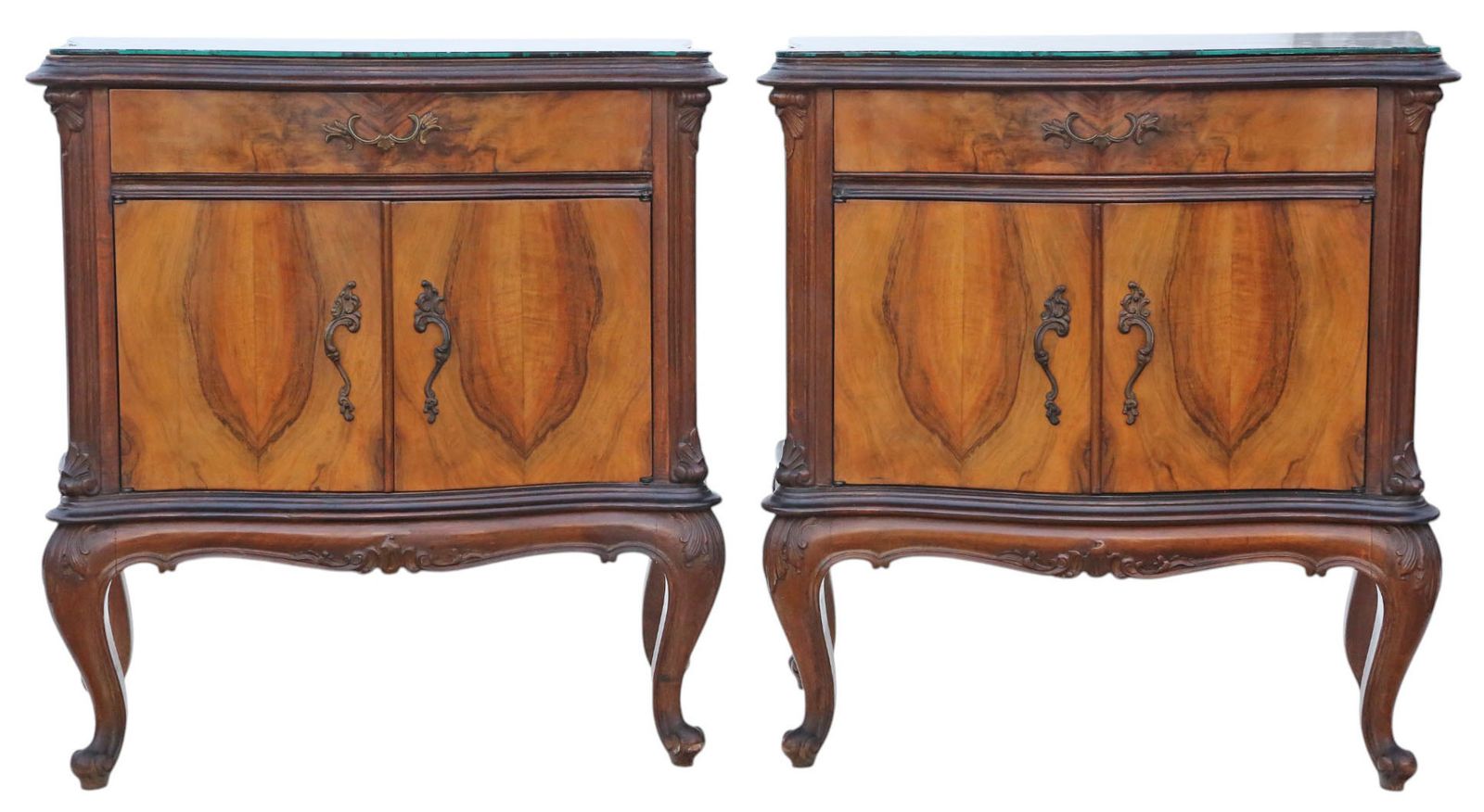 Antique Pair Of Large Early 20th Century Figured Walnut Bedside Tables / Cupboards – Quality Nightstands photo furniture