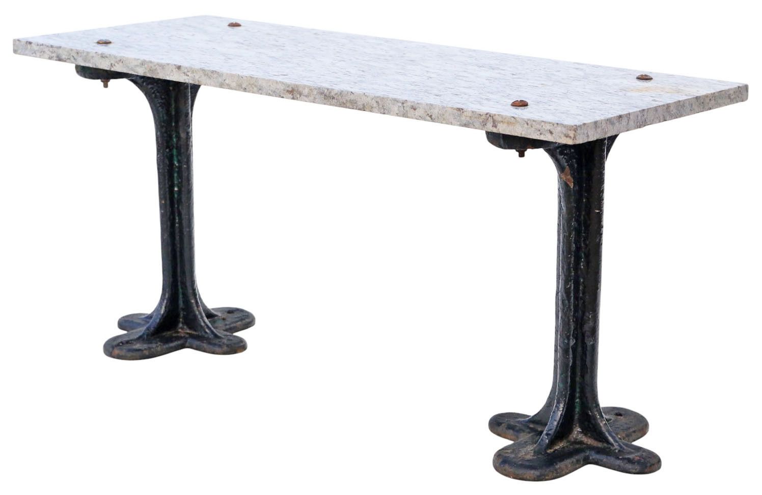 Antique C1900 Marble & Cast Iron Table Or Seat – Kitchen, Conservatory, Or Garden photo for sale