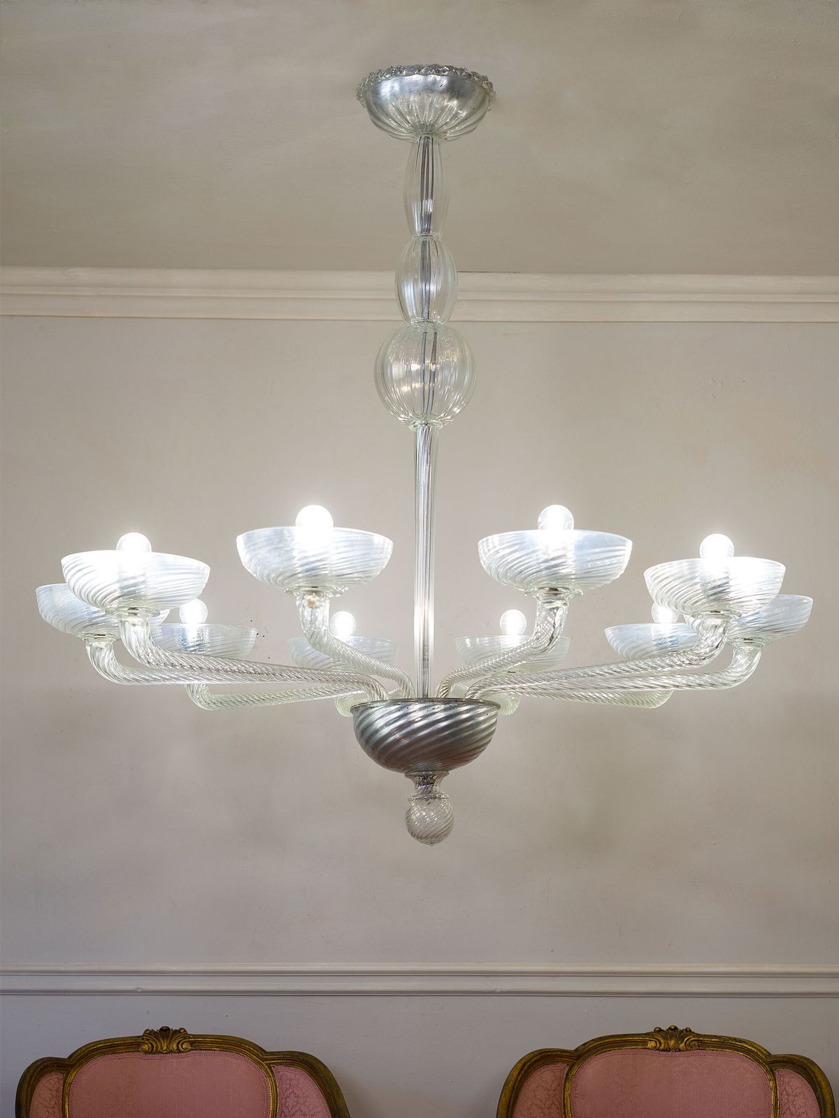 Large Murano Glass Chandelier, Hand Blown With Acid Etched Finish photo furniture