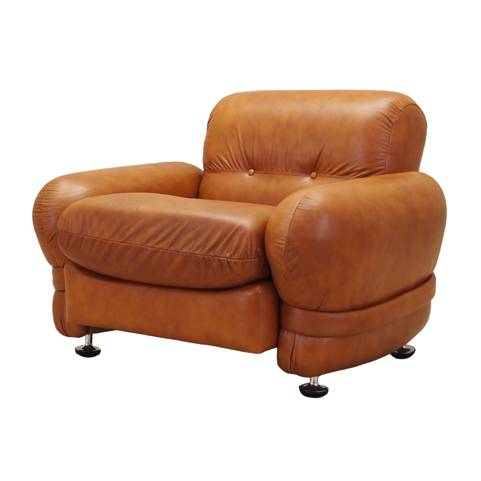Leren Fauteuil, Italiaans Design, Ca. Jaren 1970, Productie: Italië