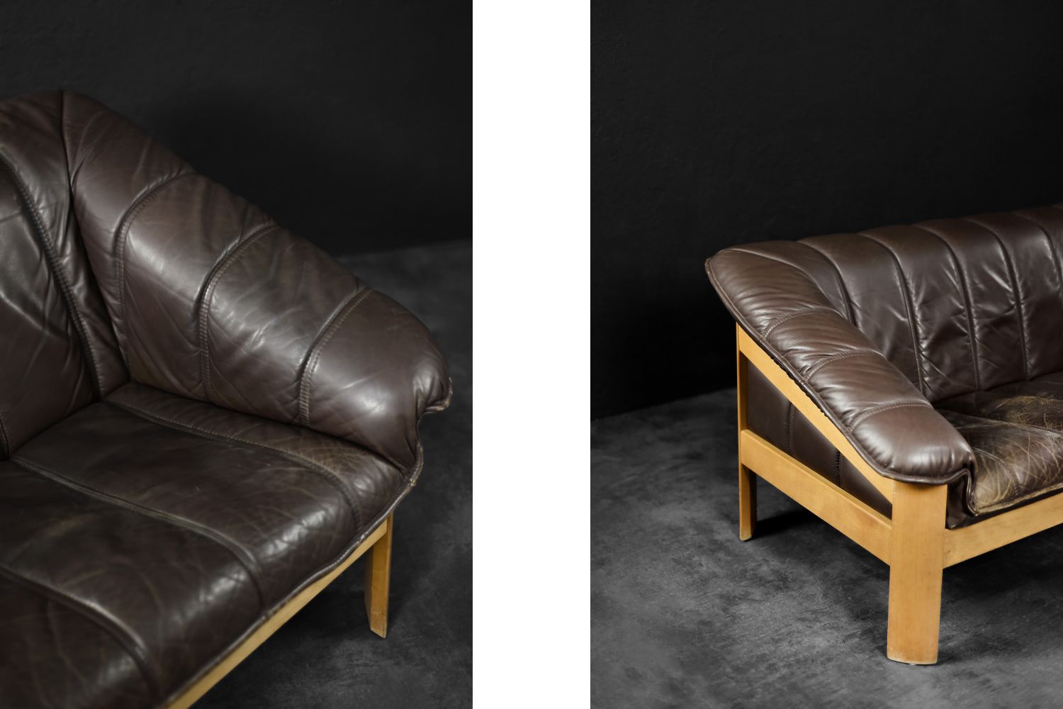Vintage Danish Modern Brown Leather Two Seater Sofa, 1970s photo for sale