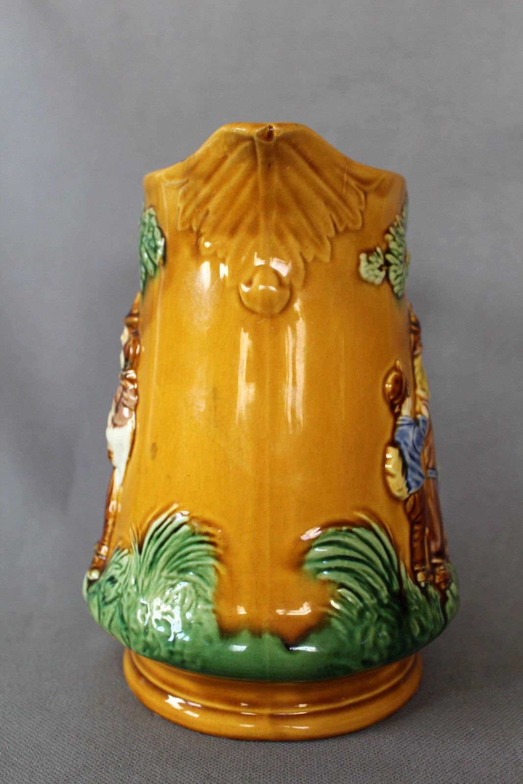 Grote Antieke Franse Majolica Keramische Kan, Midden Tot Eind 19e Eeuw, Waterkan, Verzamelobject, Victoriaans, Familie In Het Bos photo 71.0
